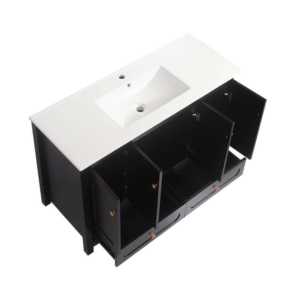Alt View 3. Boyel Living - 48Inch Black Bathroom Vanity 4 Sliding Doors 2 Drawers Ample Storage No Ceramic Basin - Black.