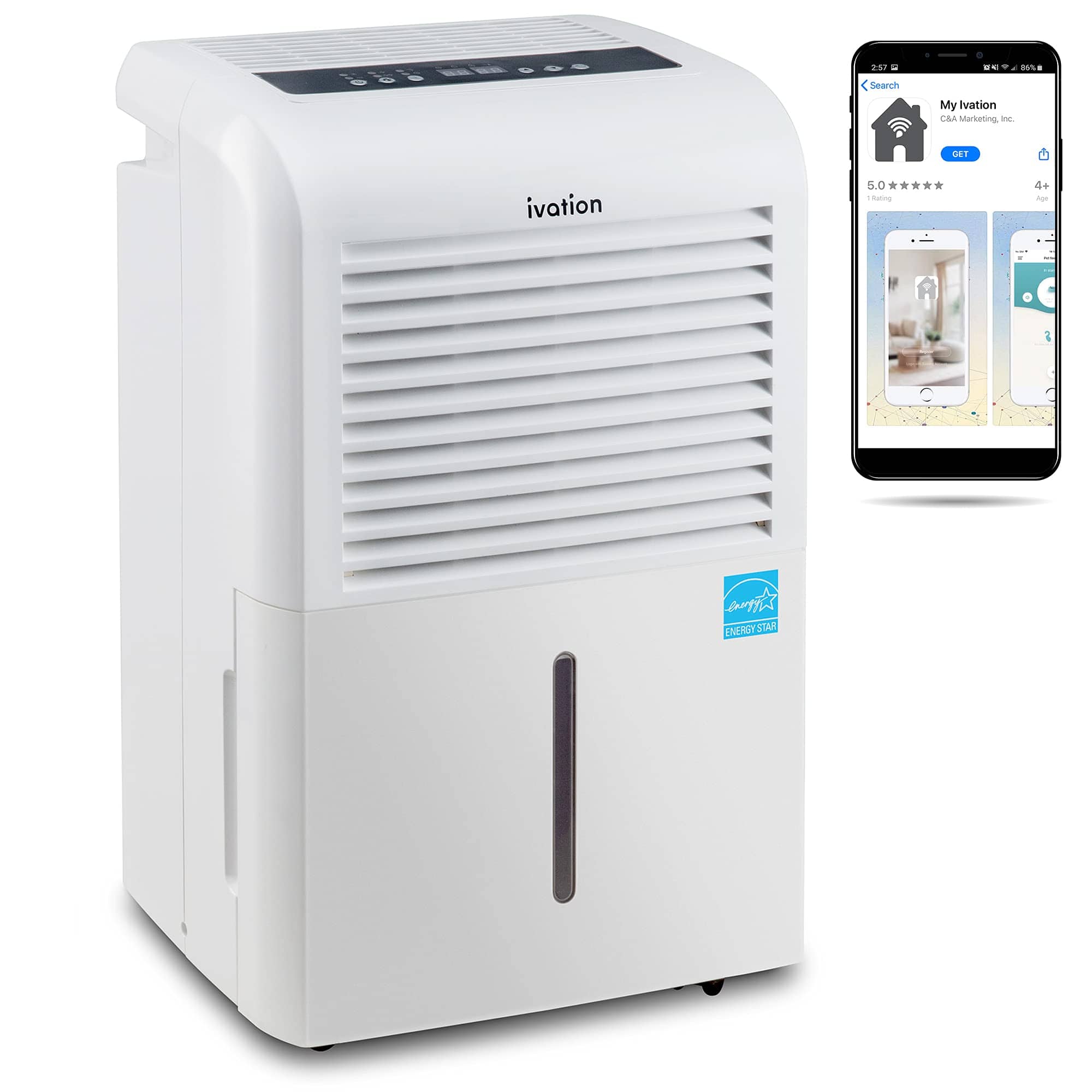 Ivation - 4,500 Sq Ft Smart Wi-Fi Energy Star Dehumidifier with Pump, Hose Connector, Wheels & More - White