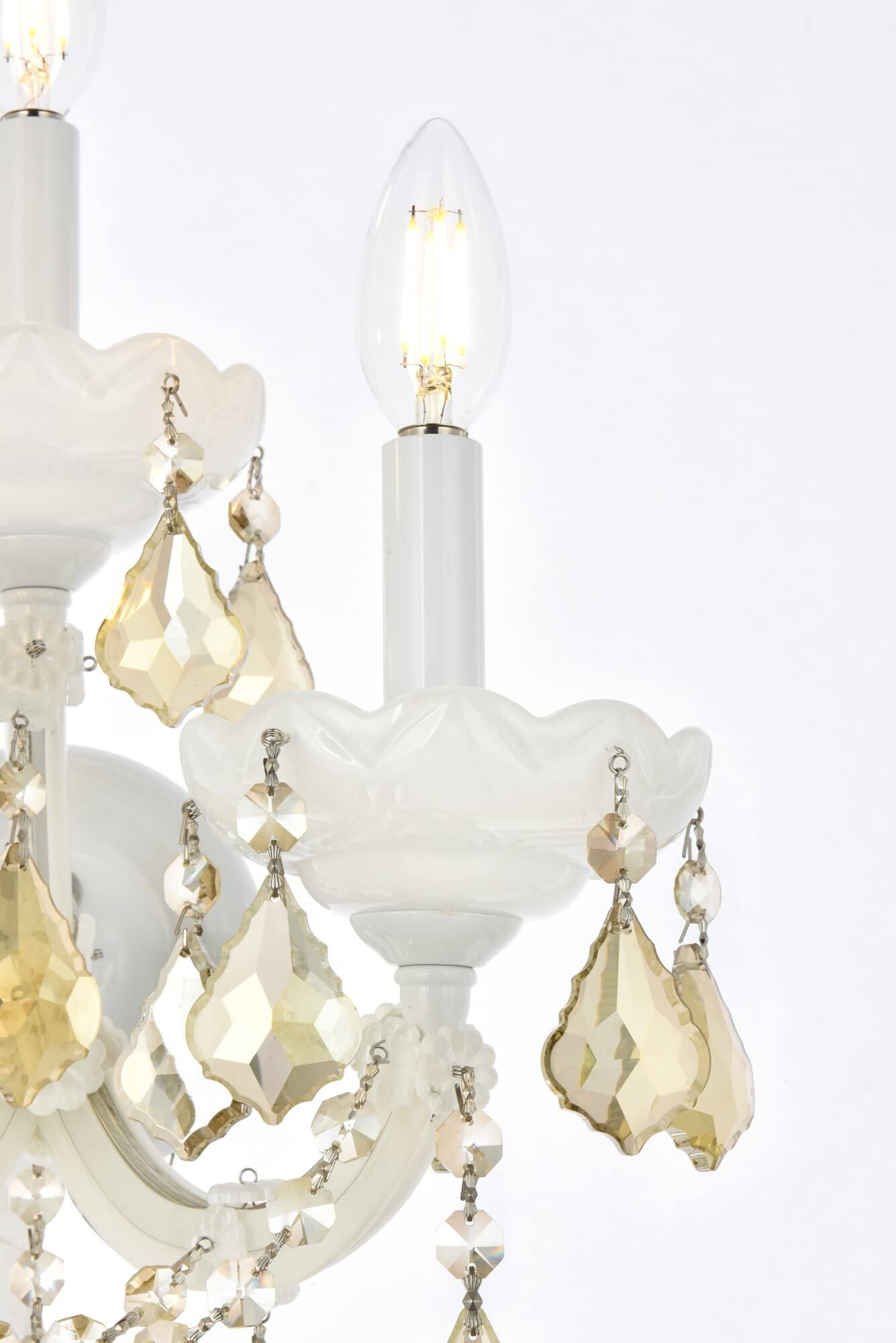 Back. Elegant Lighting - Maria Theresa 3 light white Wall Sconce Golden Teak (Smoky) Royal Cut Crystal - White.