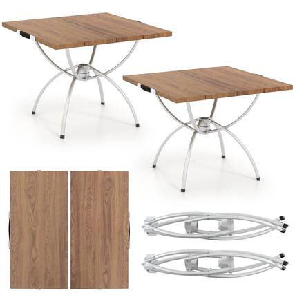 Front. Ecooso - Set of 2 Folding Camping Tables with Wood Grain Tabletop - Natural + Silver.