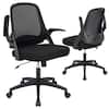Front. Costway - Mesh Adjustable Rolling Computer Desk Chair with Flip-Up Armrests - Black.