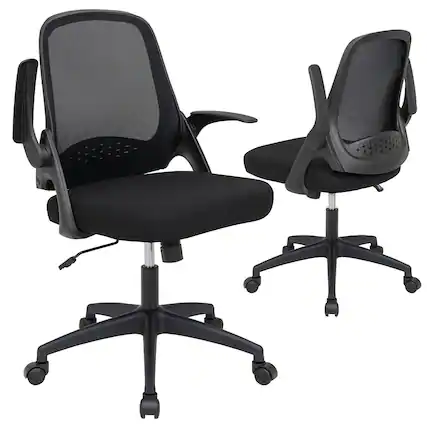 Front. Costway - Mesh Adjustable Rolling Computer Desk Chair with Flip-Up Armrests - Black.