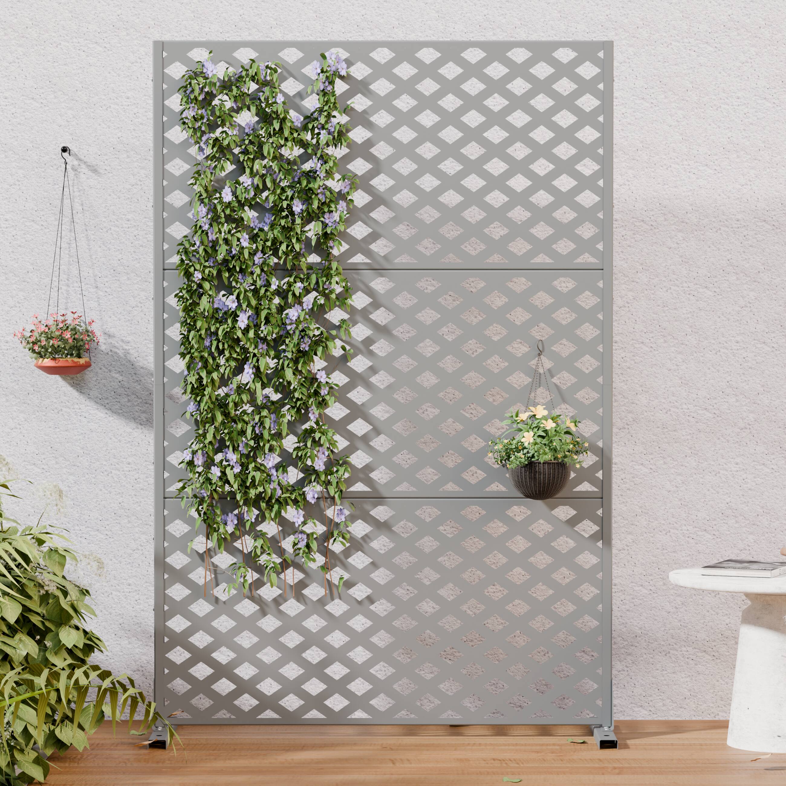 PexFix- Outdoor Privacy Screen Durable Metal Lattice Panel with Stand Decorative Trellis for Climbing Plants Privacy Fence- Gray