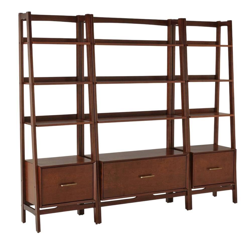 Back. FurniFact - Mahogany Floor Shelf Set with Large and Small Freestanding Etagere Units - Mahogany.