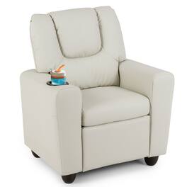 Costway - Kids Recliner Chair with Cup Holder & Side Pocket Adjustable Backrest Footrest - Beige