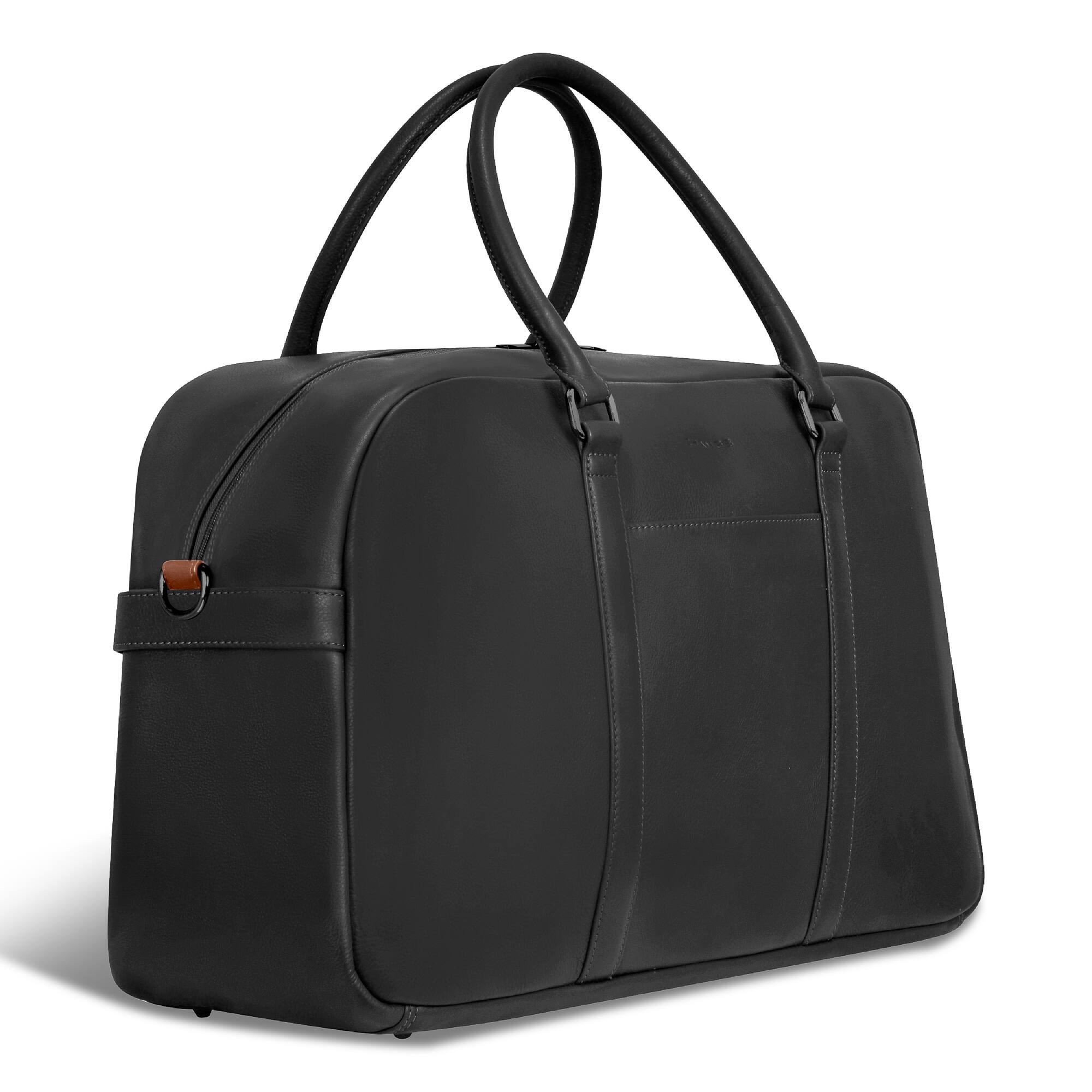 Angle. Champs - Onyx Collection Leather Duffel Laptop Bag - Black.