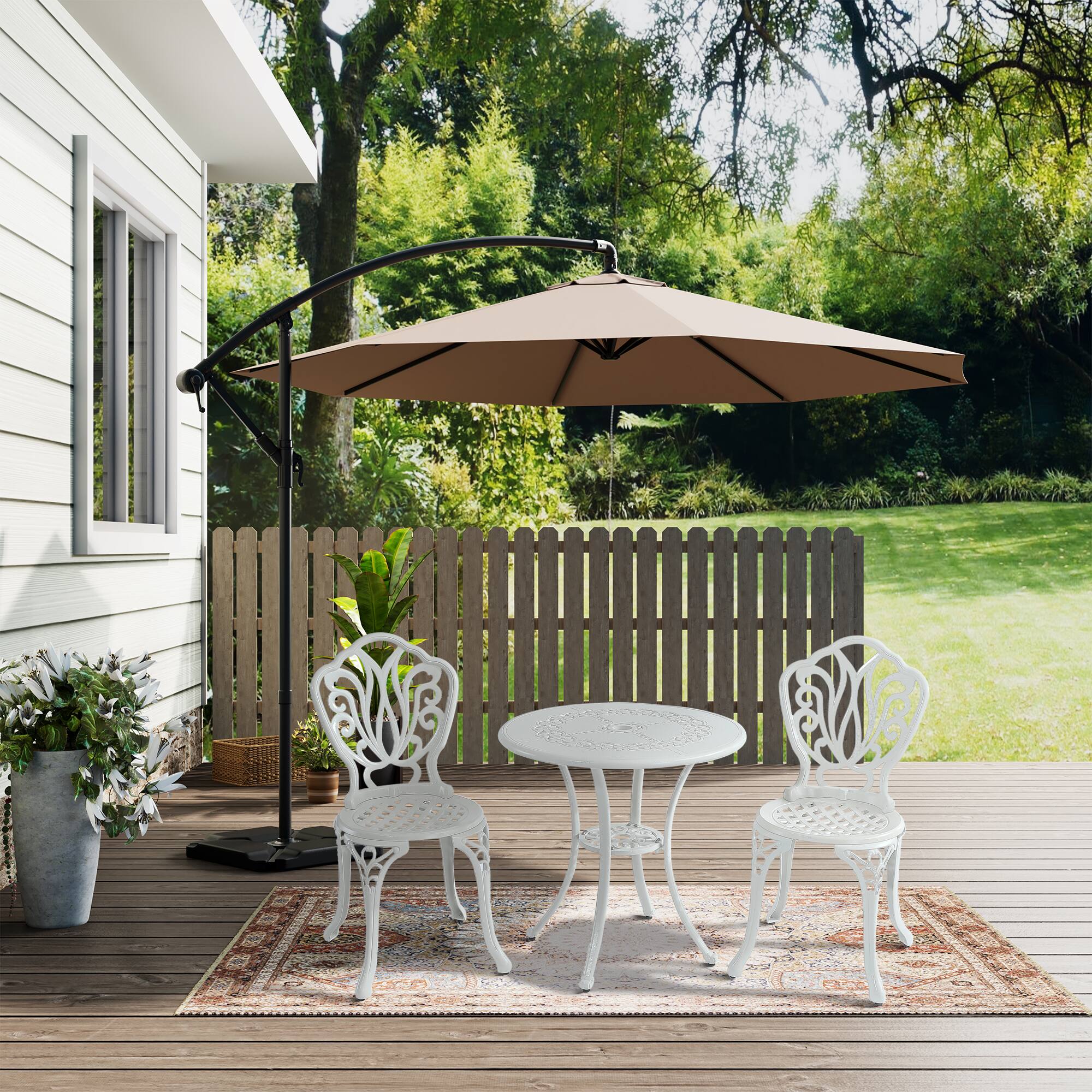 Left. Mondawe - 3-Piece Cast Aluminum Bistro Table and Chairs Set - White.