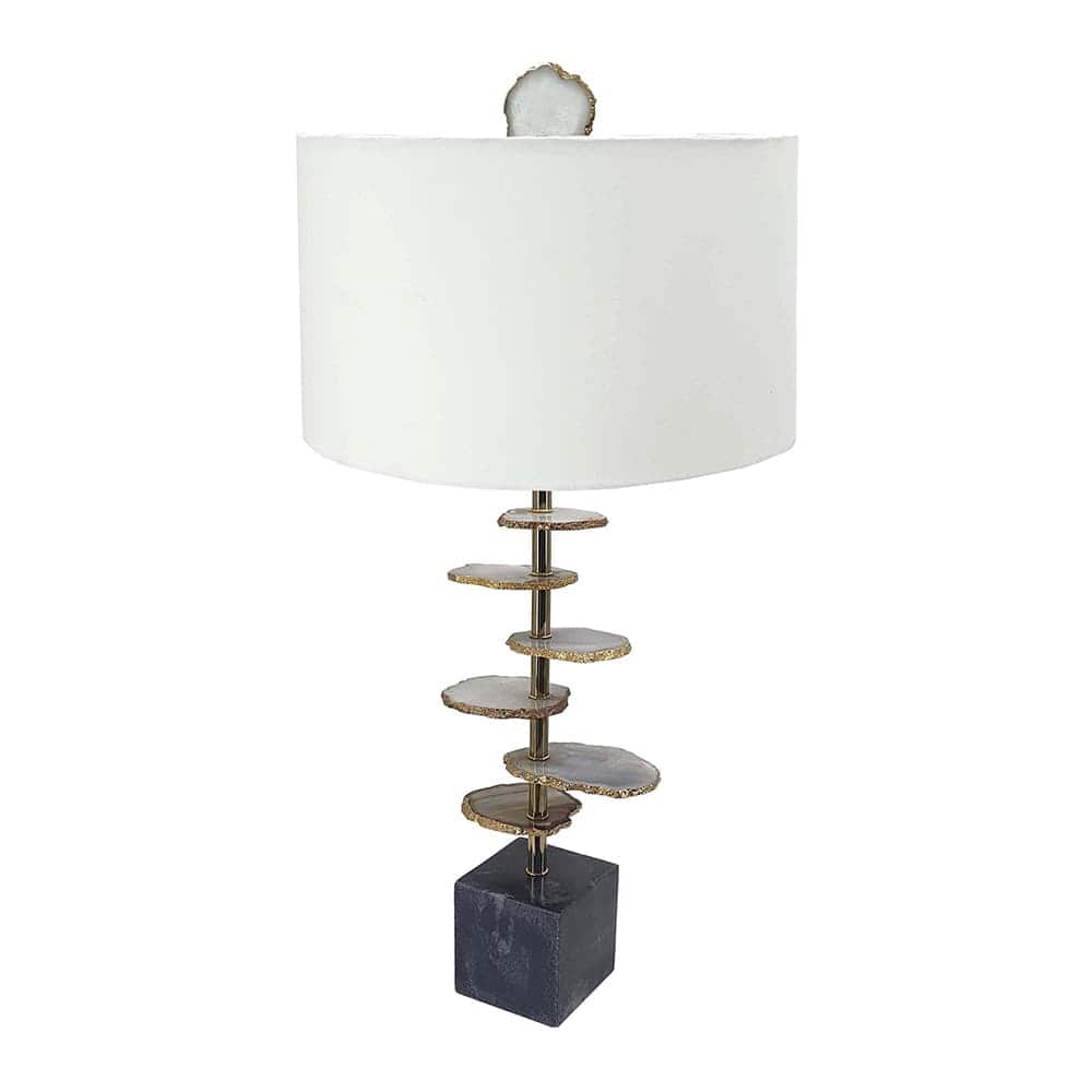 Luckbyte - 14x29.5 Inch Smoke Agate Slice Table Lamp With Marble Base