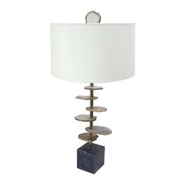 Luckbyte - 14x29.5 Inch Smoke Agate Slice Table Lamp With Marble Base