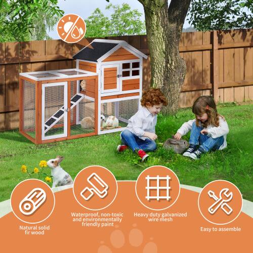 Natural solid fir wood  
Waterproof, non-toxic, environmentally friendly paint  
Heavy duty galvanized wire mesh  
Easy to assemble