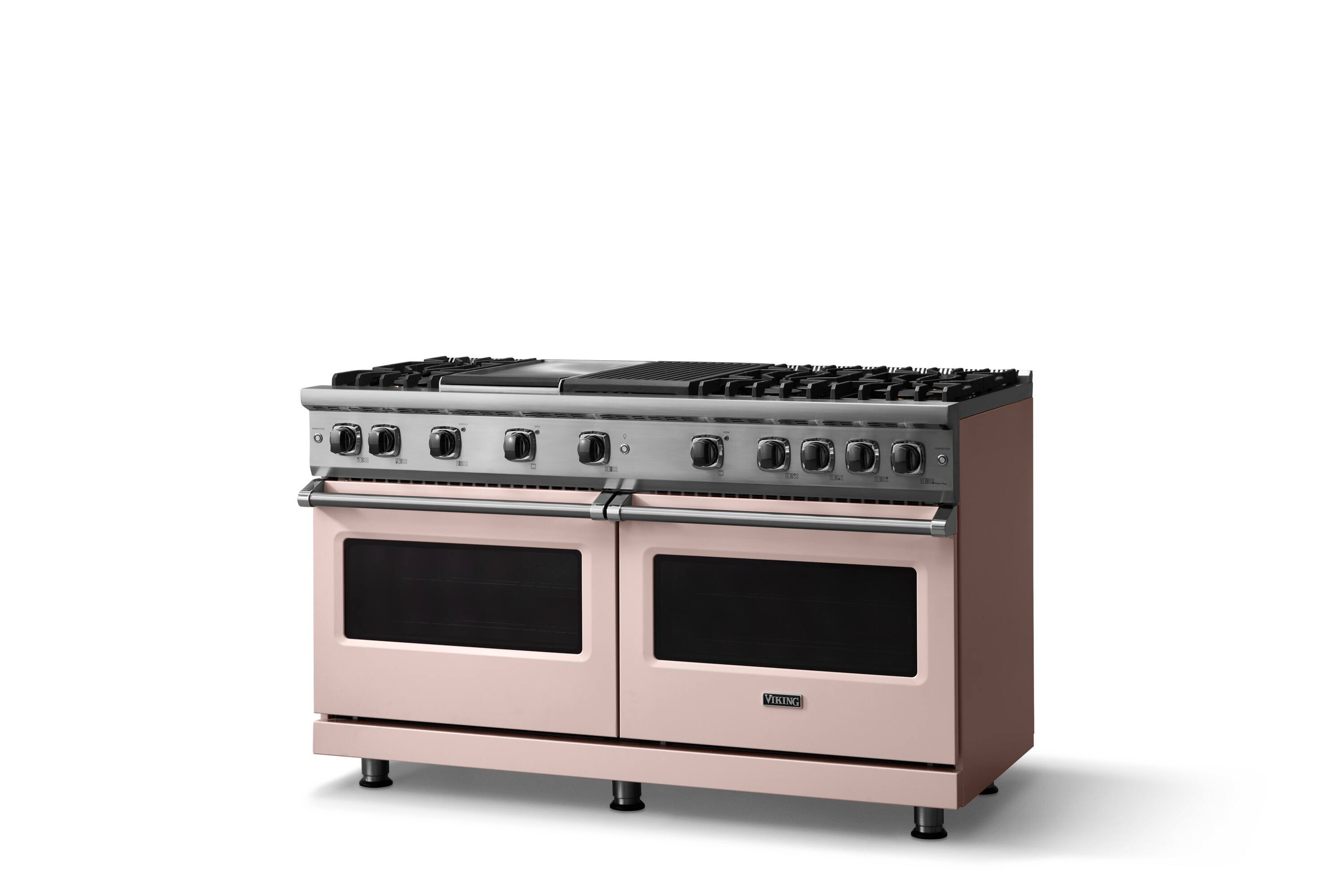 Angle. Viking - 8.0 Cu. Ft. 60"W. Professional 5 Series Freestanding Double Oven Gas Convection Range - Blush.