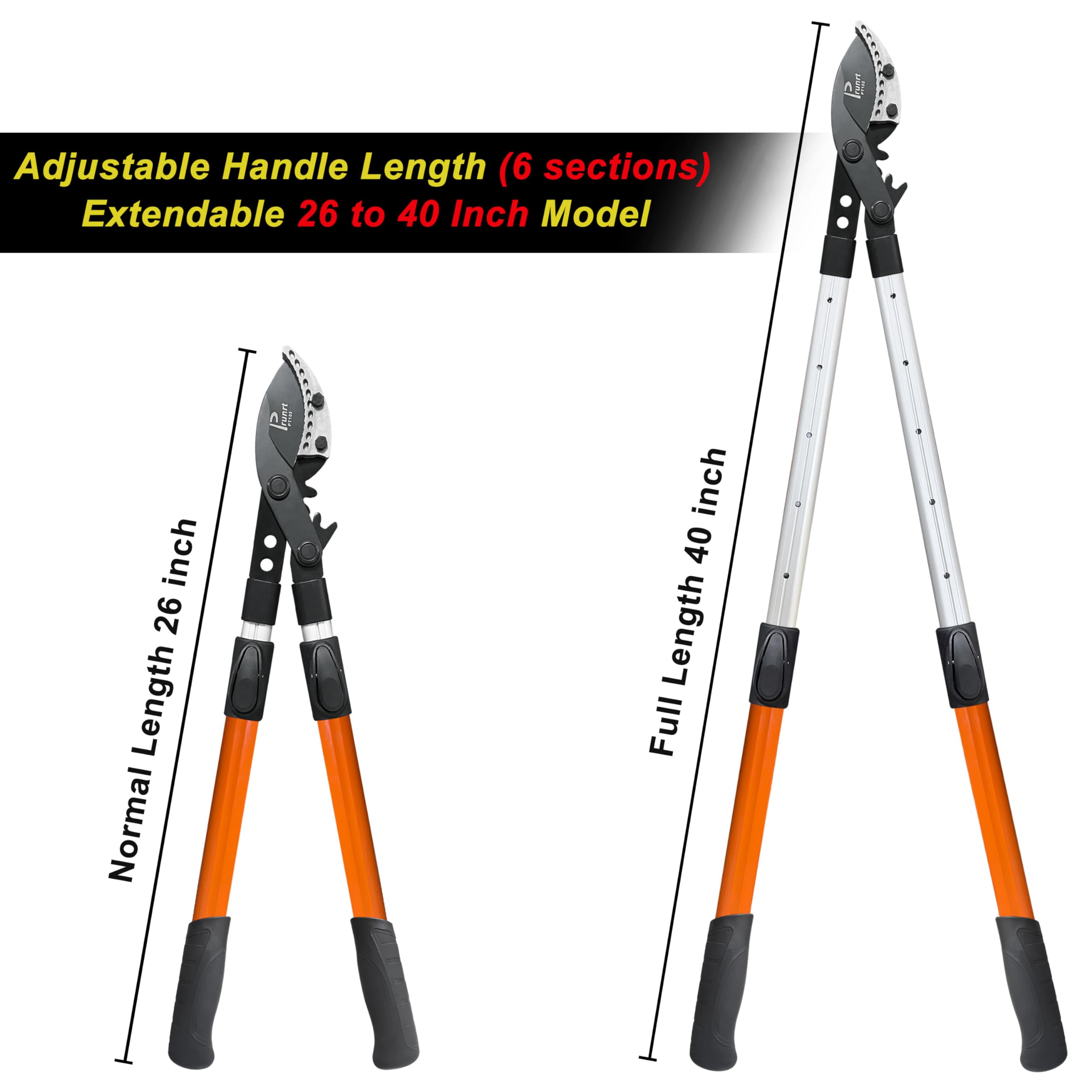 Adjustable Handle Length (6 sections)  
Extendable 26 to 40 Inch Model  

Normal Length 26 inch  
Full Length 40 inch