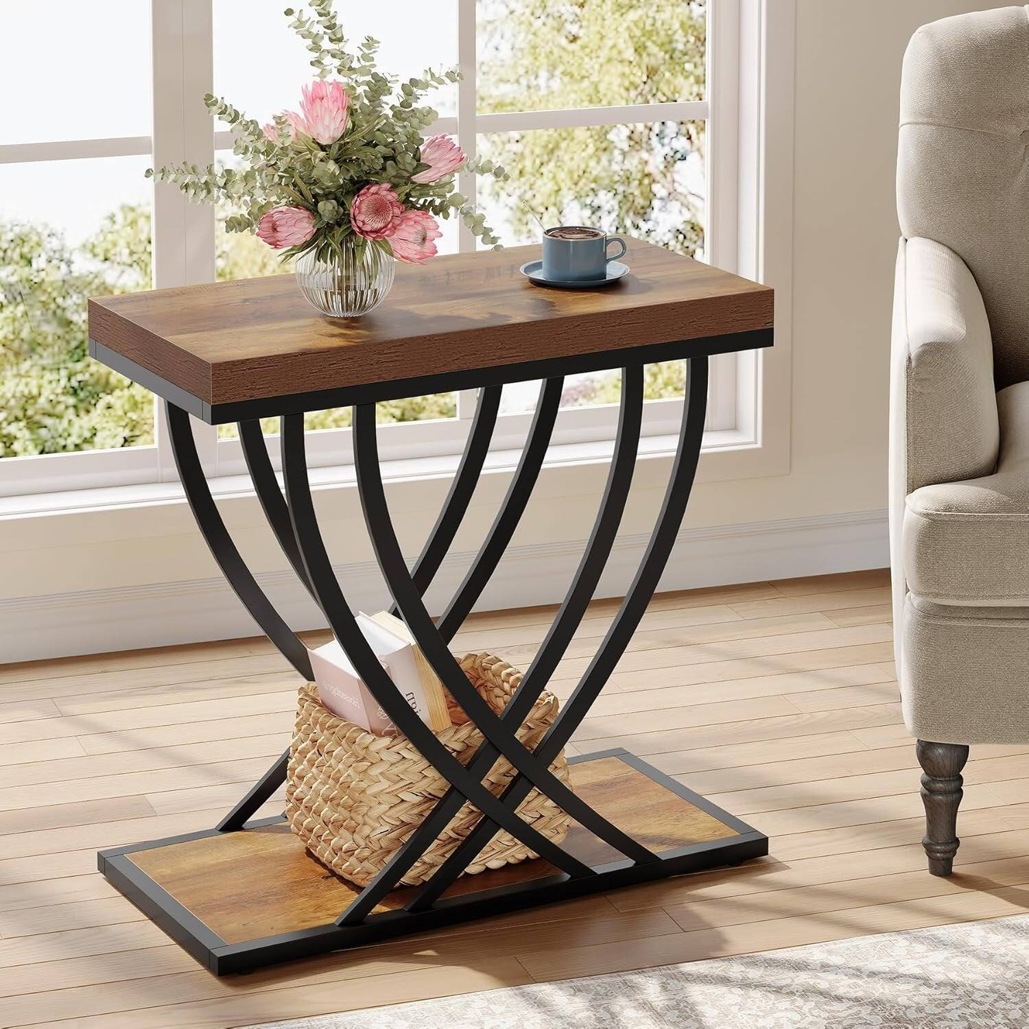 Tribesigns End Table with Engineered Wood Construction and Metal Frame ...