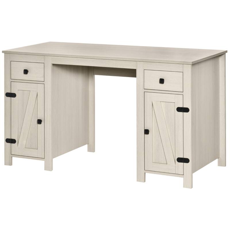 Left. Anysun - Farmhouse Computer Desk with 2 Drawers & 2 Cabinets, Storage Home Office Workstation - Cream White.