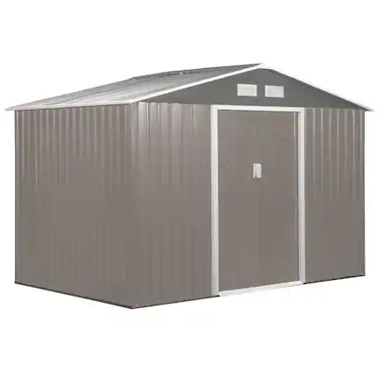 Front. Outsunny - 9' x 6' Outdoor Storage Shed, Garden Tool Metal Shed with Foundation Kit, Double Lockable Door.
