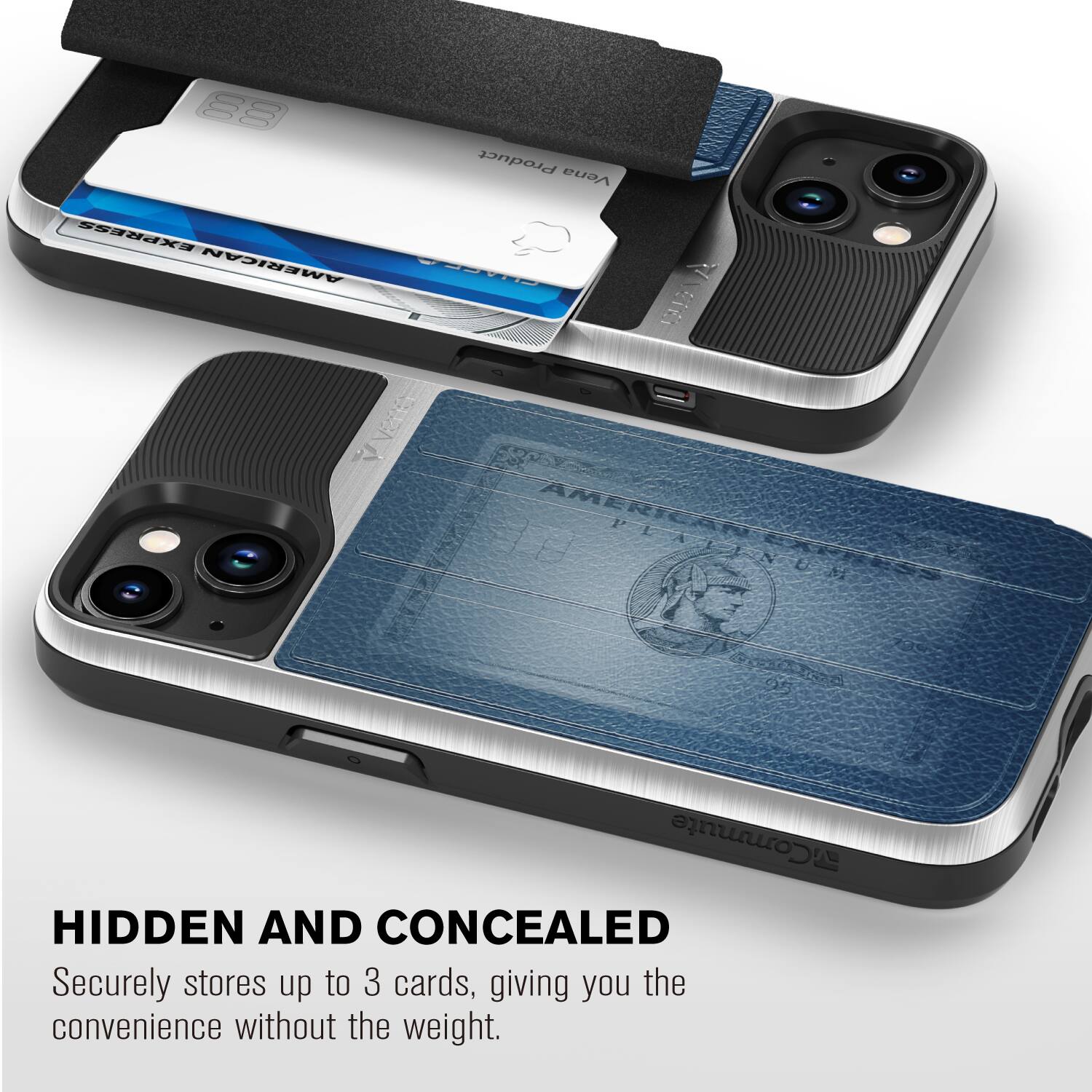 HIDDEN AND CONCEALED
Securely stores up to 3 cards, giving you the convenience without the weight.