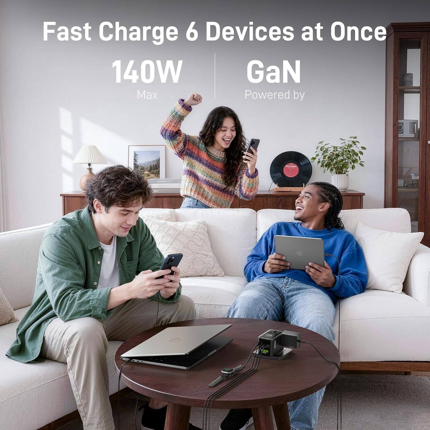 Fast Charge 6 Devices at Once  
140W Max  
GaN Powered by