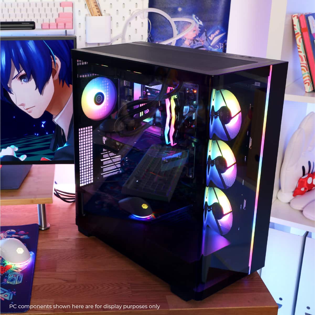 The text on the image reads: "PC components shown here are for display purposes only."