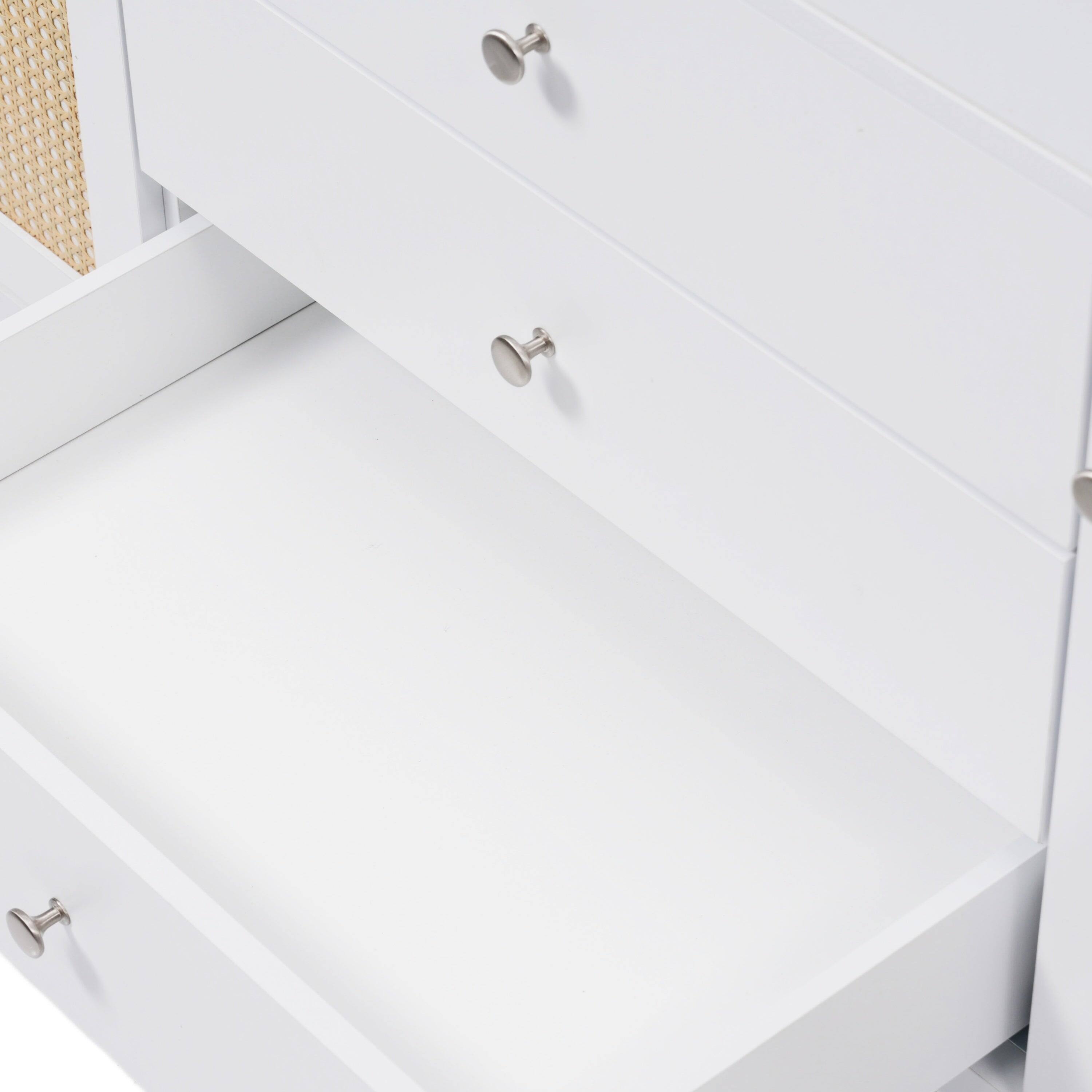 Left. Boyel Living - 60 Inch Bathroom Vanity with SMC Sink Large Storage Cabinet Soft Close Drawers Rattan Doors Silver Knobs White - White.