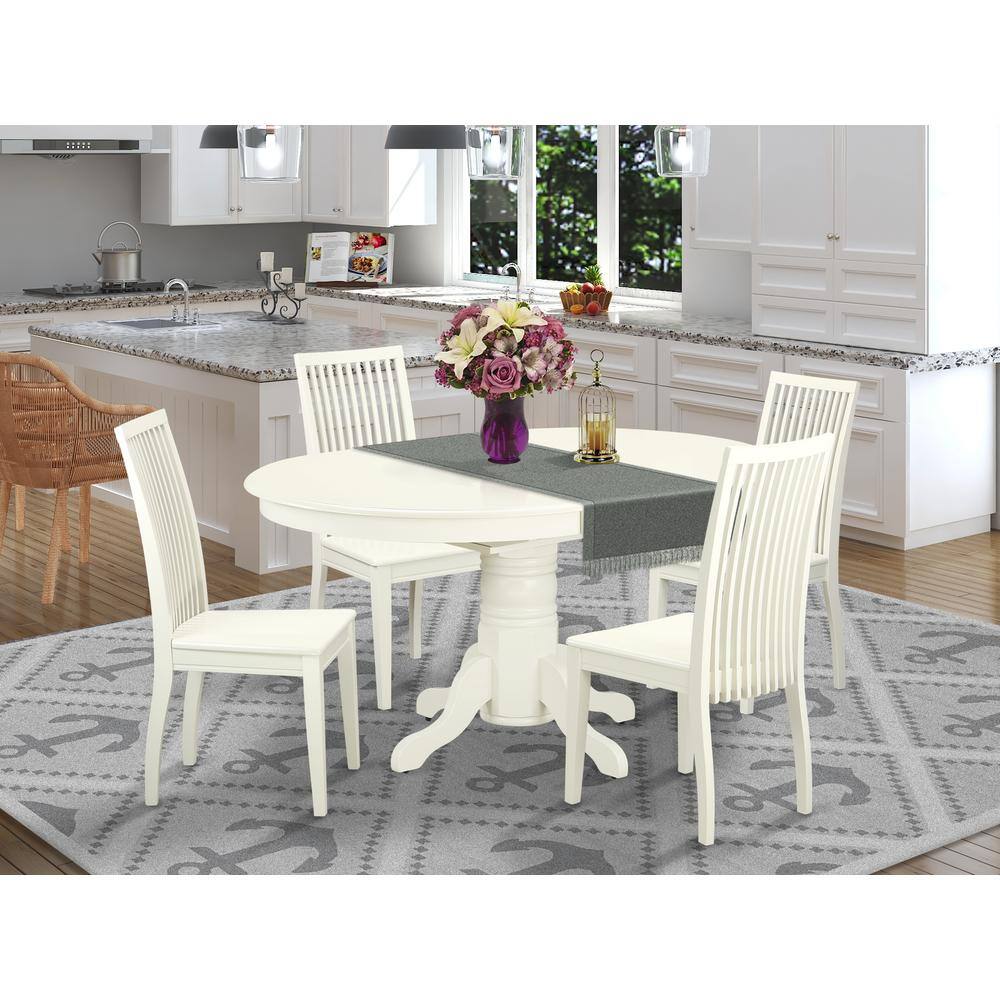 Left. East West Furniture - Dining Room Set Linen White - Brown.