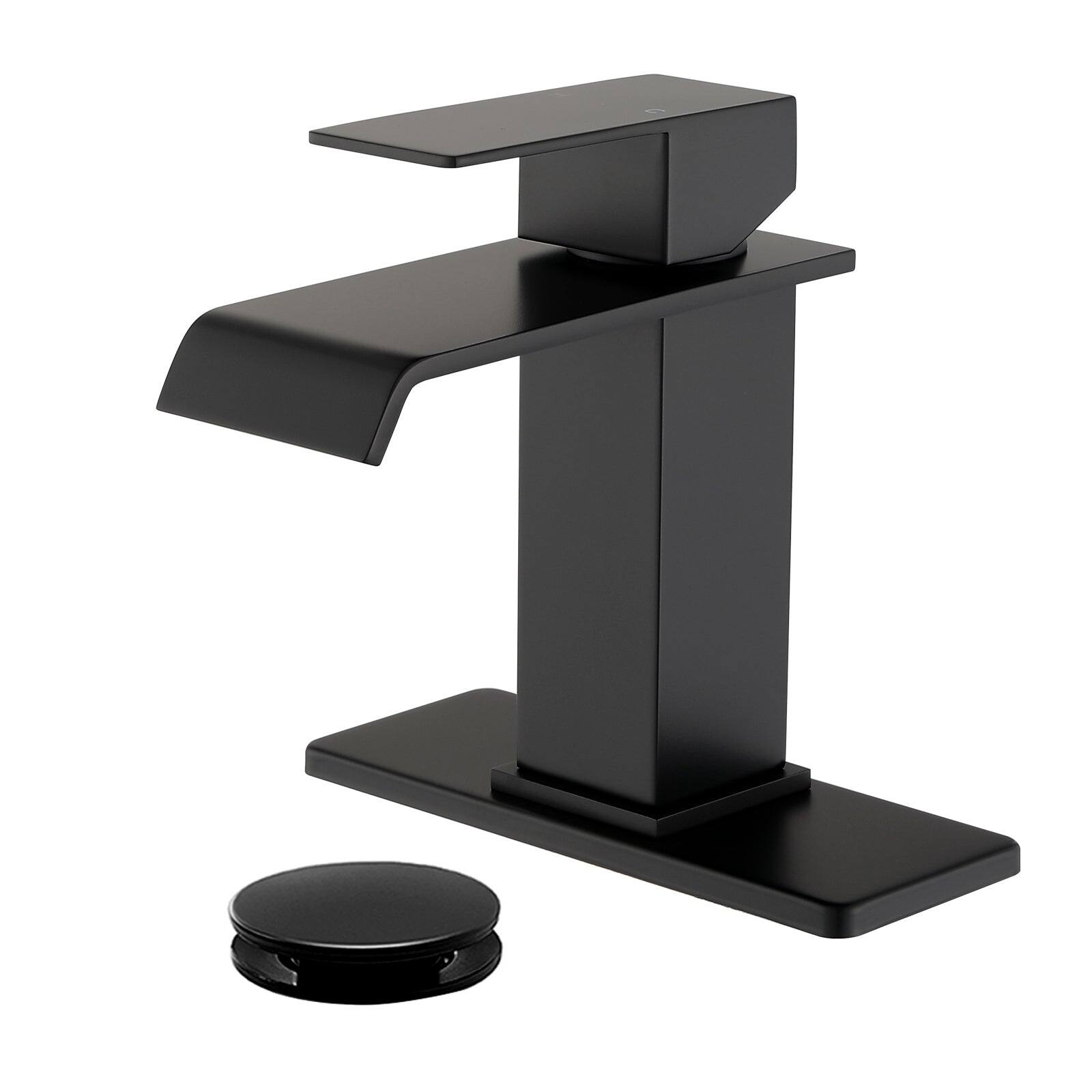 Front. Boyel Living - Black Faucet SUS304 Waterfall Spout cUPC Cartridge 60cm Supply Line Pop Up Drain - Matte Black.