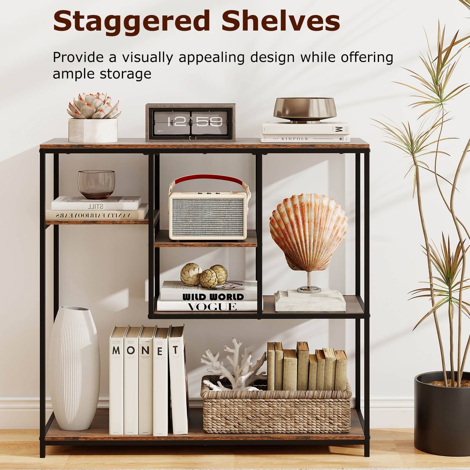 Staggered Shelves  
Provide a visually appealing design while offering ample storage