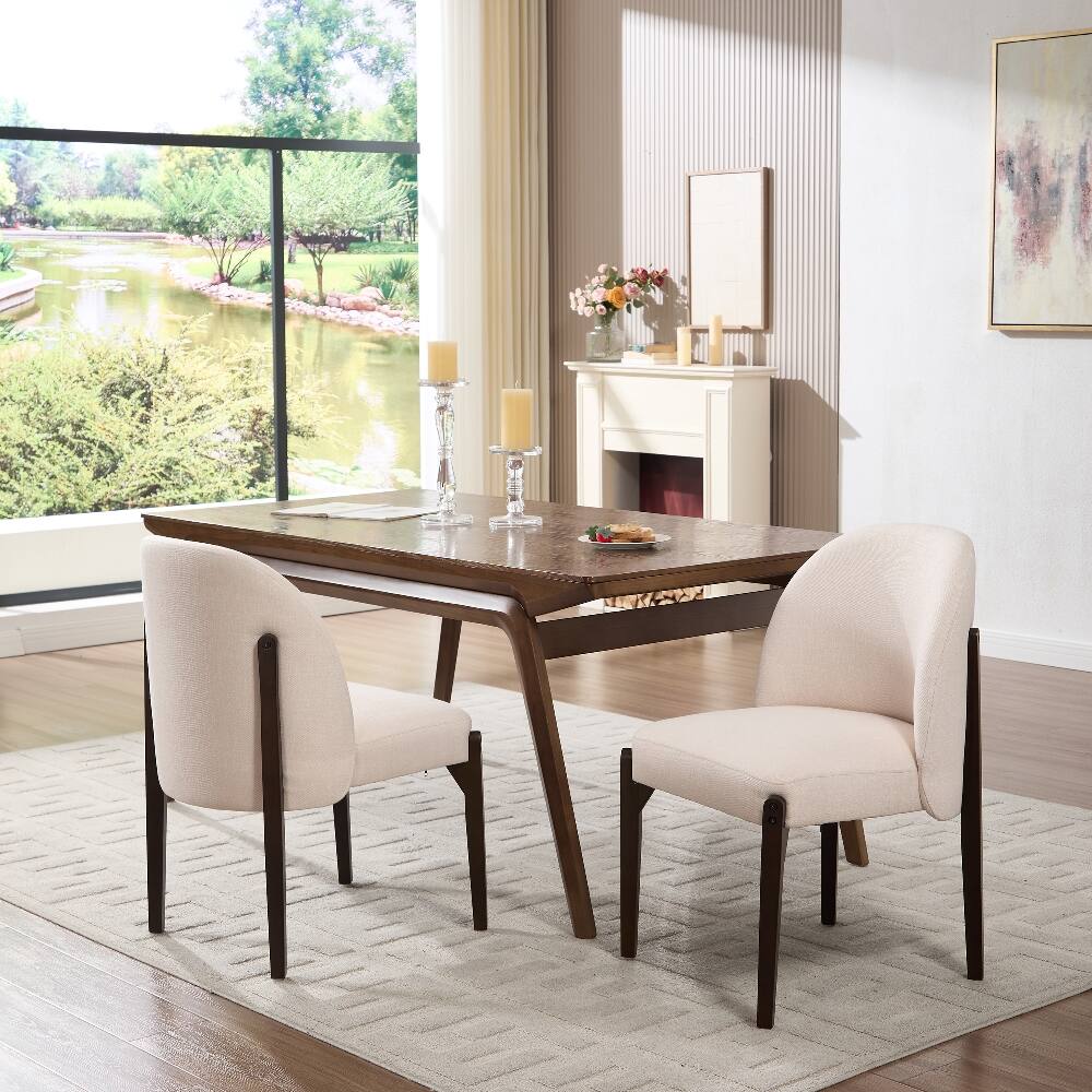 Alt View 3. Loheer - Loheer Wooden Dining Chairs Set of 2 Modern Fabric Upholstered Kitchen Farmhouse Dinner Room Chairs Beige - Beige.
