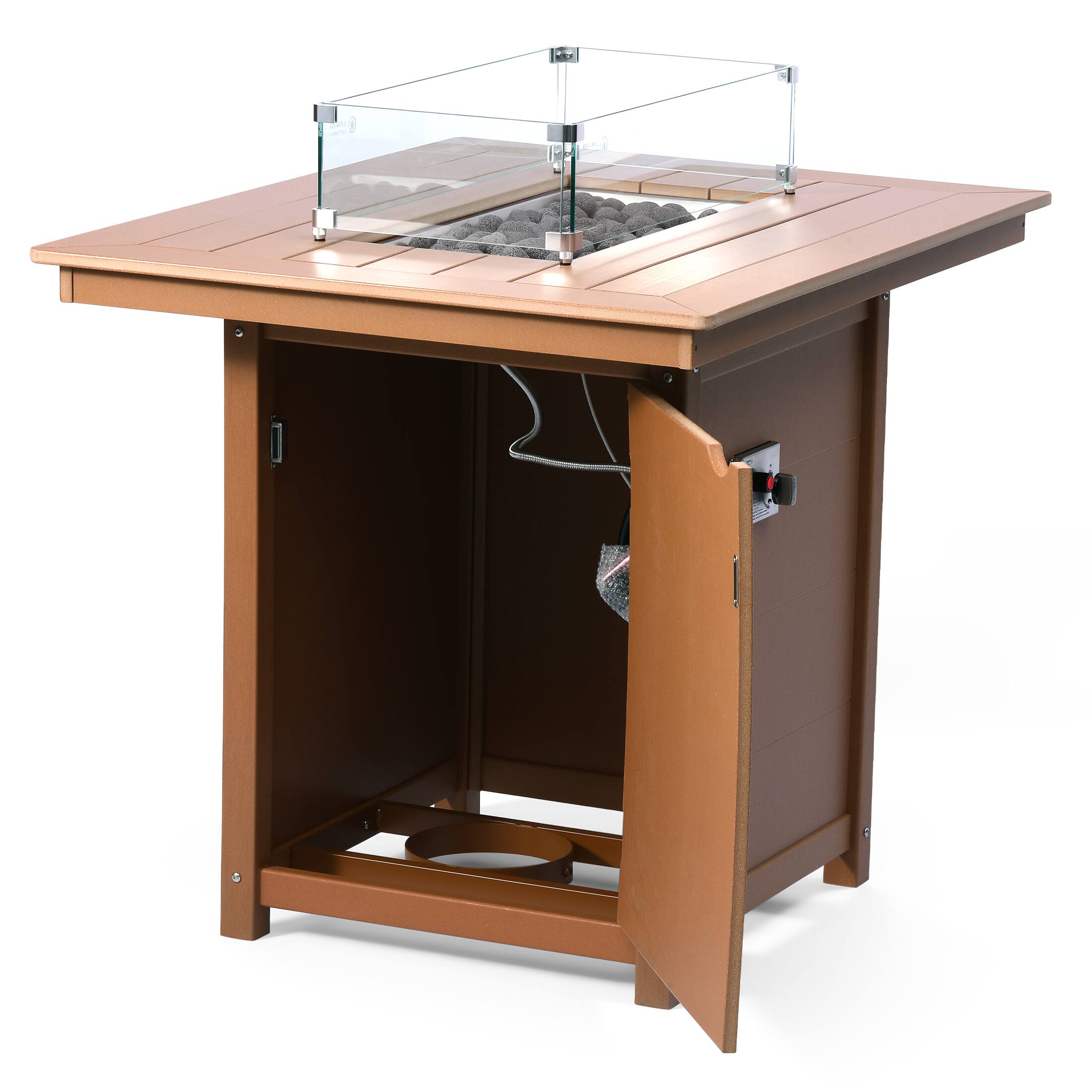 Left. WestinTrends - WestinTrends Helios 46" Modern Outdoor Patio Gas Propane Rectangle Fire Pit Table - Teak.