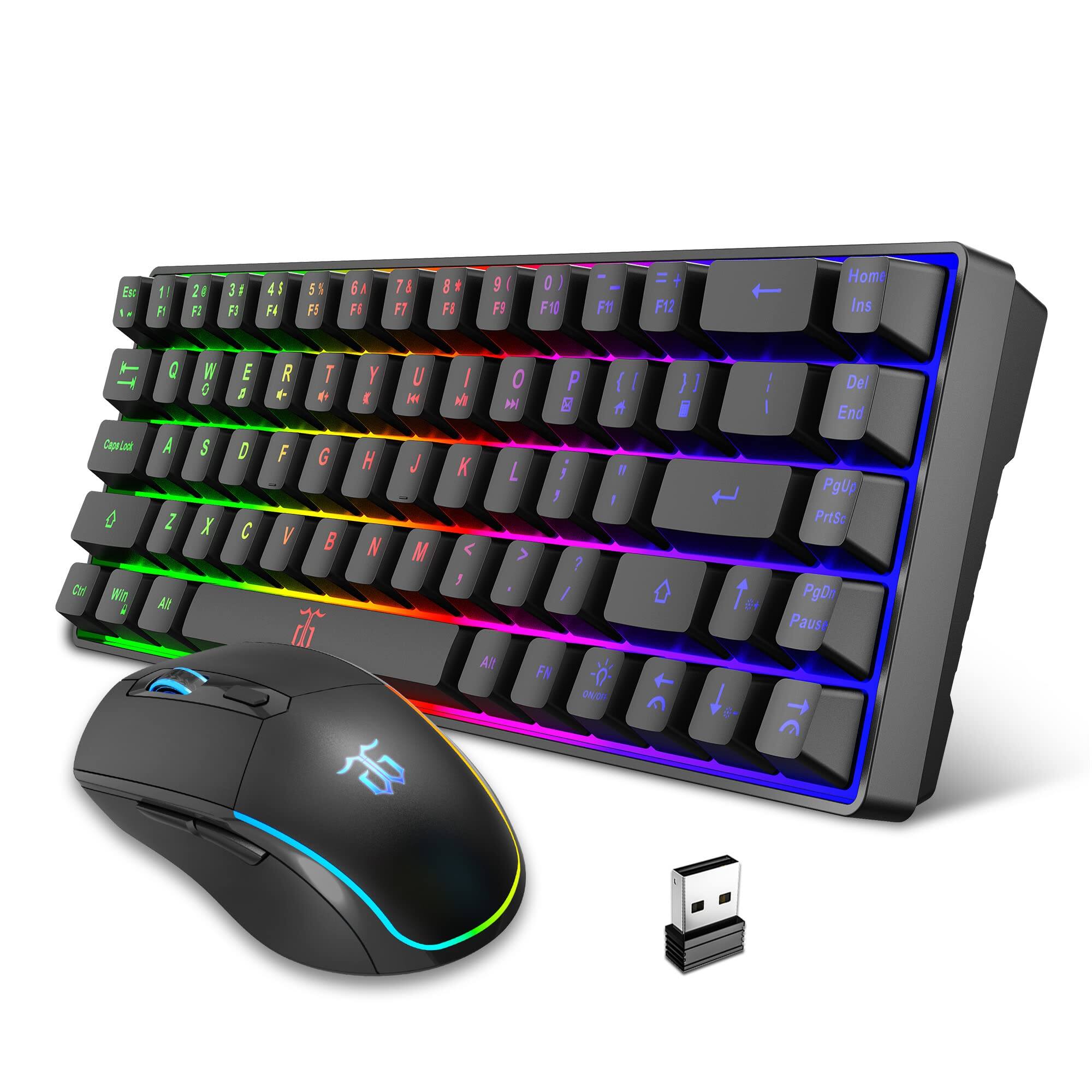 Cozy Serene - 60 Wireless Gaming And Mouse Combo Led Backlit Rechargeable ah Small Membrane But Mechanical Feel Popular Rgb Mice - Black Combo