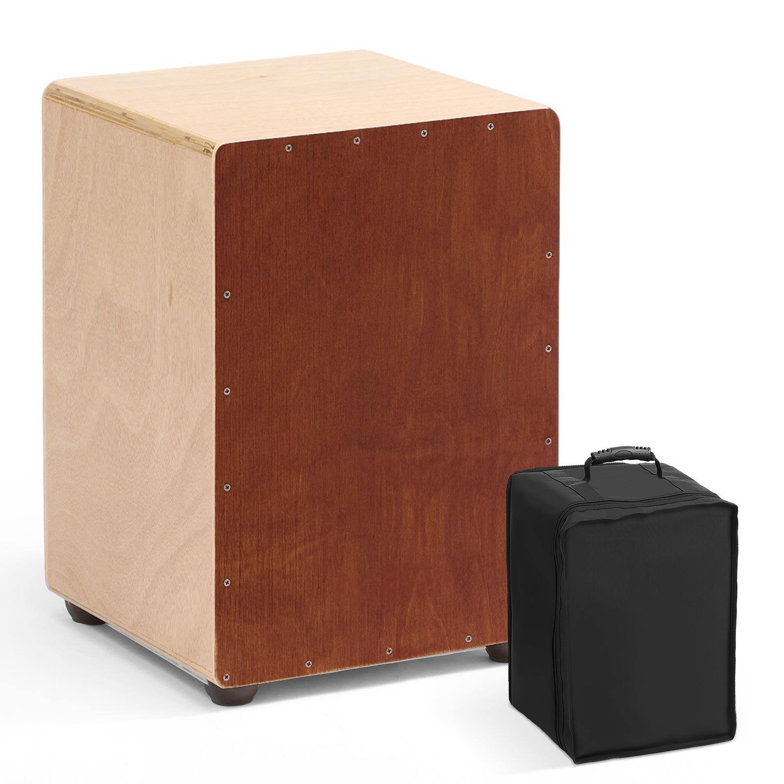 Glintex - Cajon Box Drum Wooden Birchwood Percussion with Snare Wires and Travel Bag, Portable Instrument - Brown