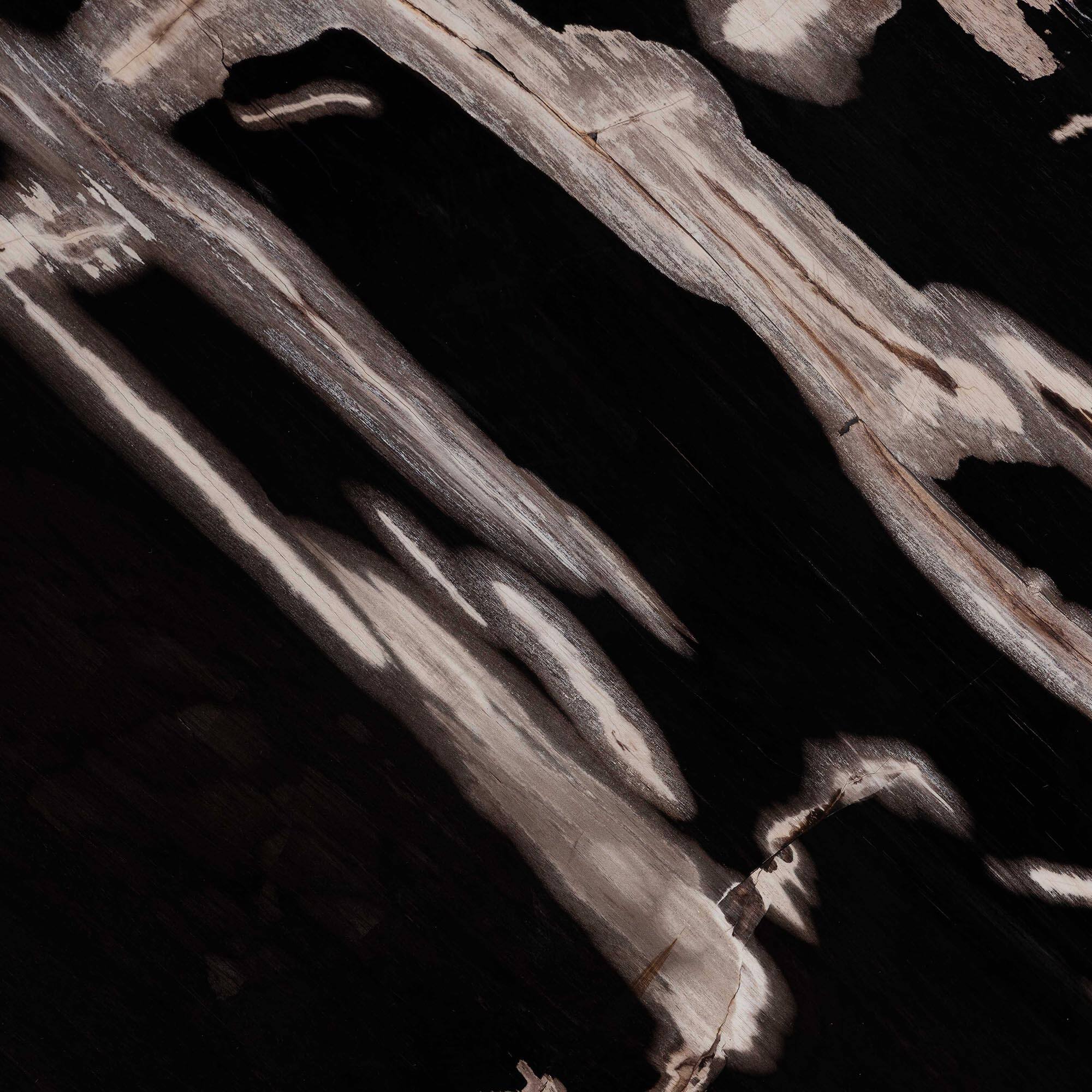 Alt View 2. bali & pari - Lavanya End Table with Petrified Wood Top - Drum Accent Side Table with Recycled Teak Wood Frame - Black/Cream/Antique Brown.