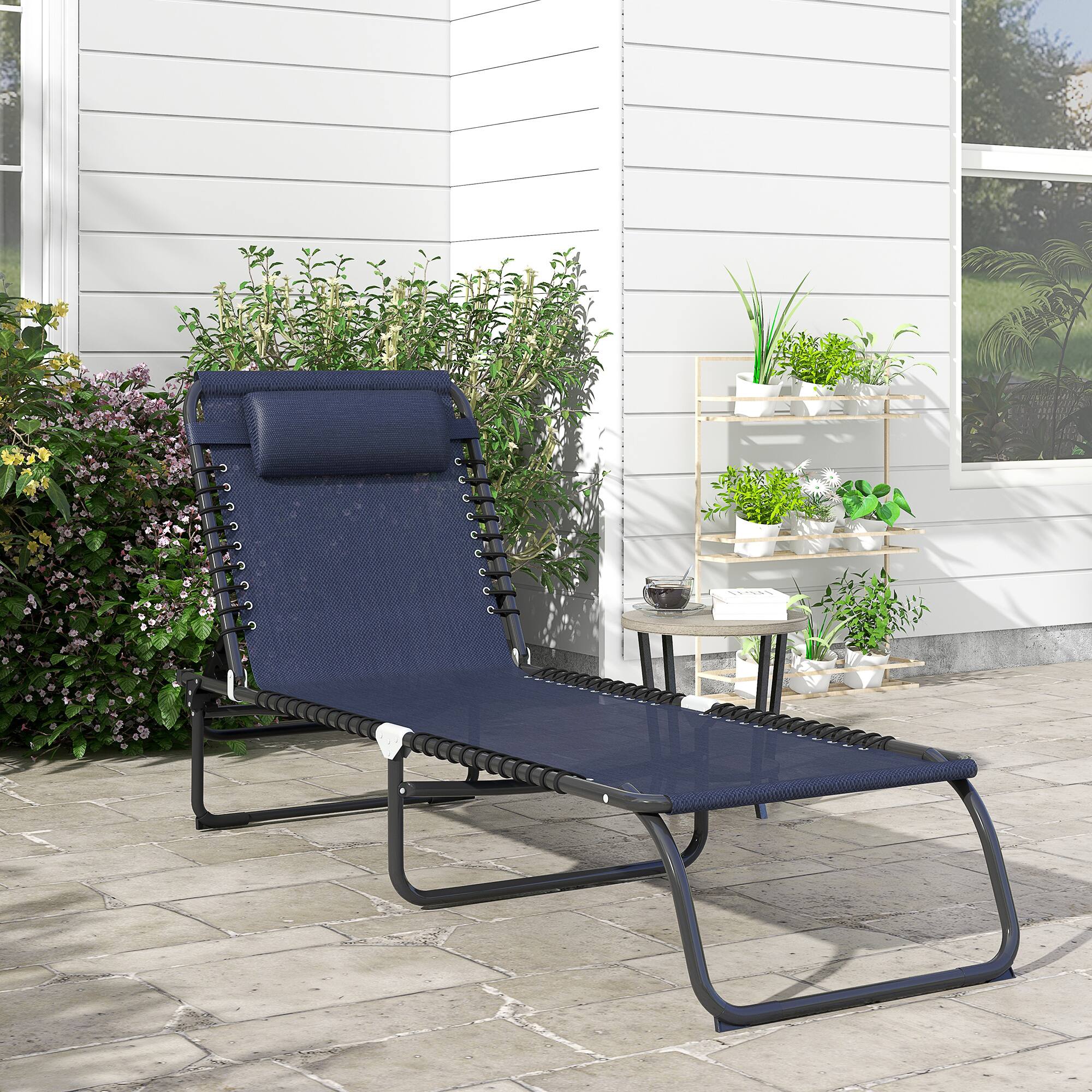 Alt View 1. Outsunny - Folding Chaise Lounge Chair, Patio Sun Tanning Chair, Outdoor Chaise Lounger with 4-Position Reclining Back - Blue.