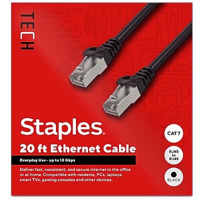 Staples TECH 20 ft. Cat 7 Ethernet Cable, Male to Male, (ST62462