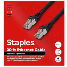 TECH Staples
20 ft Ethernet Cable
Everyday Use - up to 10 Gbps
CAT7
RJ45 to RJ45
Deliver fast, consistent, and secure internet in the office or at home. Compatible with modems, PCs, laptops, smart TVs, gaming consoles, and other devices.
BLACK
