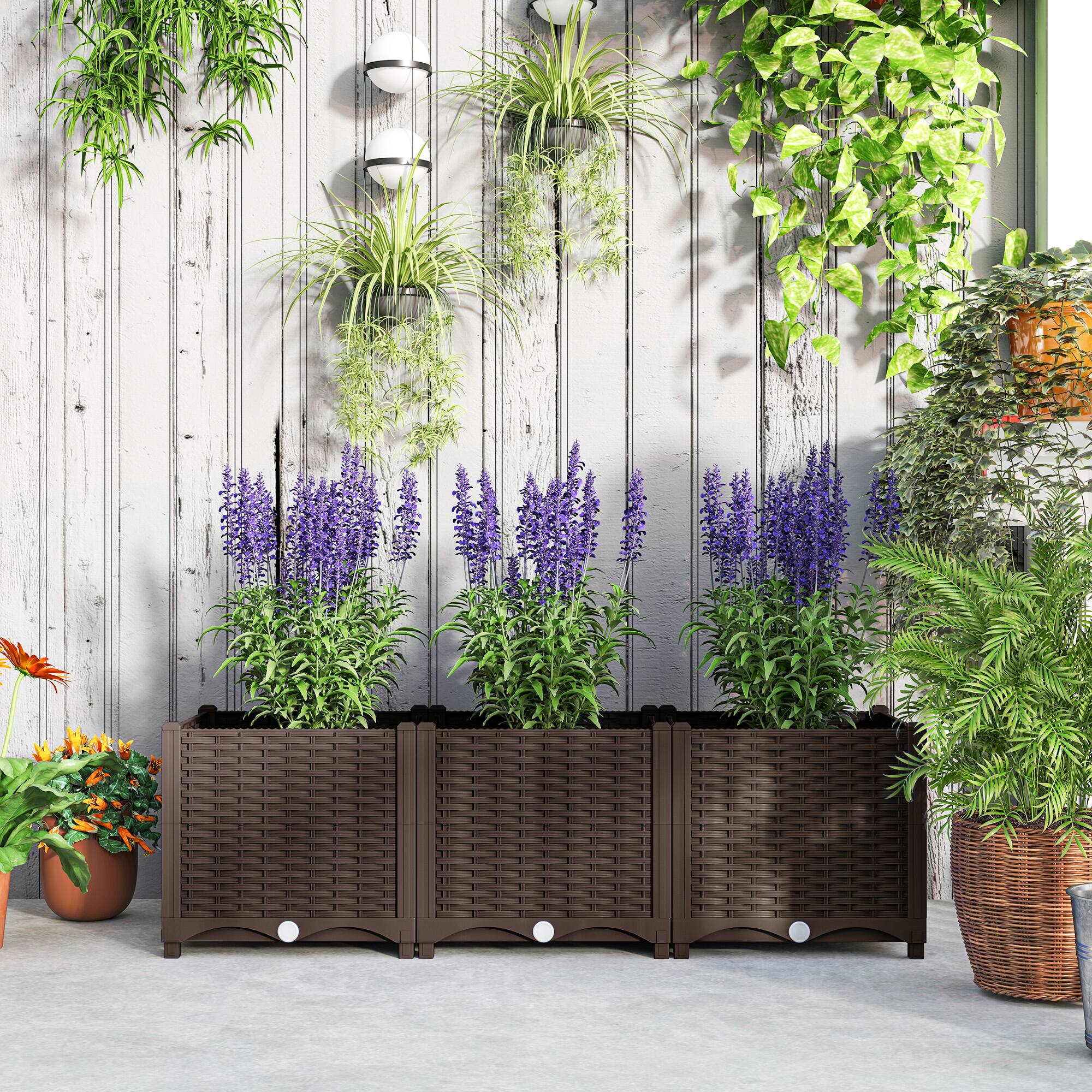 Alt View 4. Outsunny - Outsunny 4 x 1 x 1 ft Raised Garden Bed, Indoor Outdoor Plastic Planter Box with Drainage Holes - Brown.