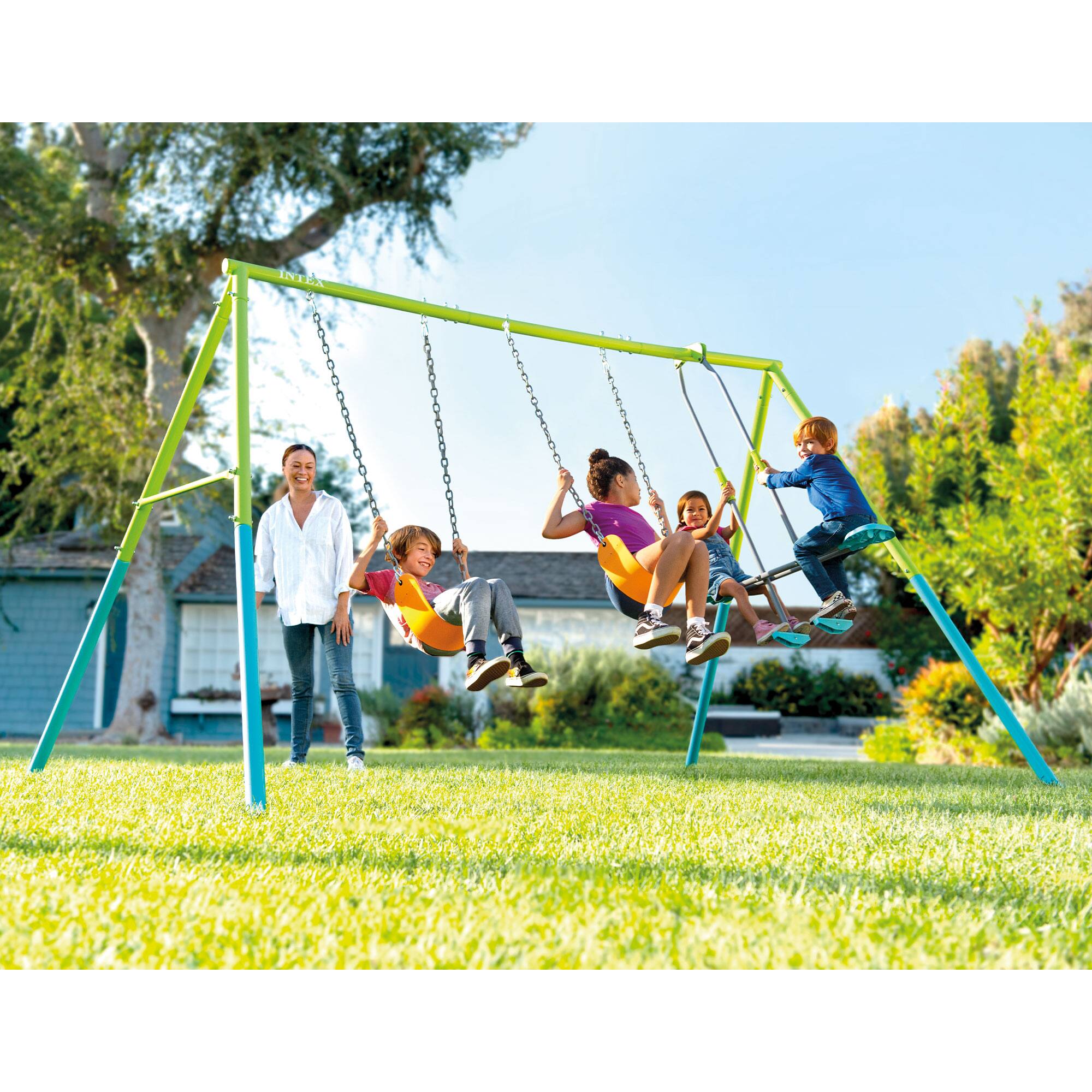 Alt View 4. Intex - Intex Three Feature Colored Playground Swing Set with Trapeze Bar, Multicolor - Multicolored.