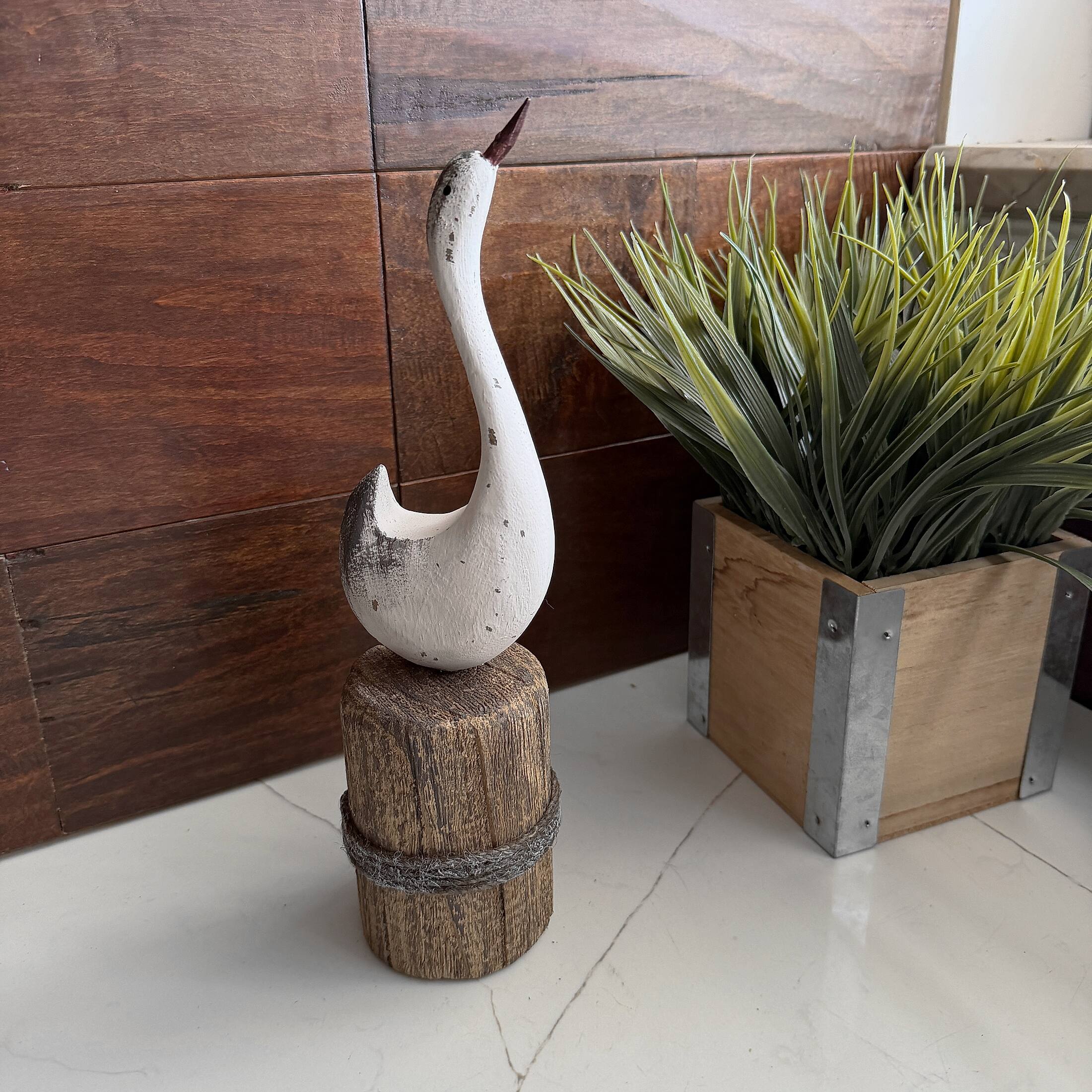 Alt View 6. Things2Die4 - Decorative Wood Swan Figurine Distressed White Coastal Dock Piling 10.75 Inch - White.