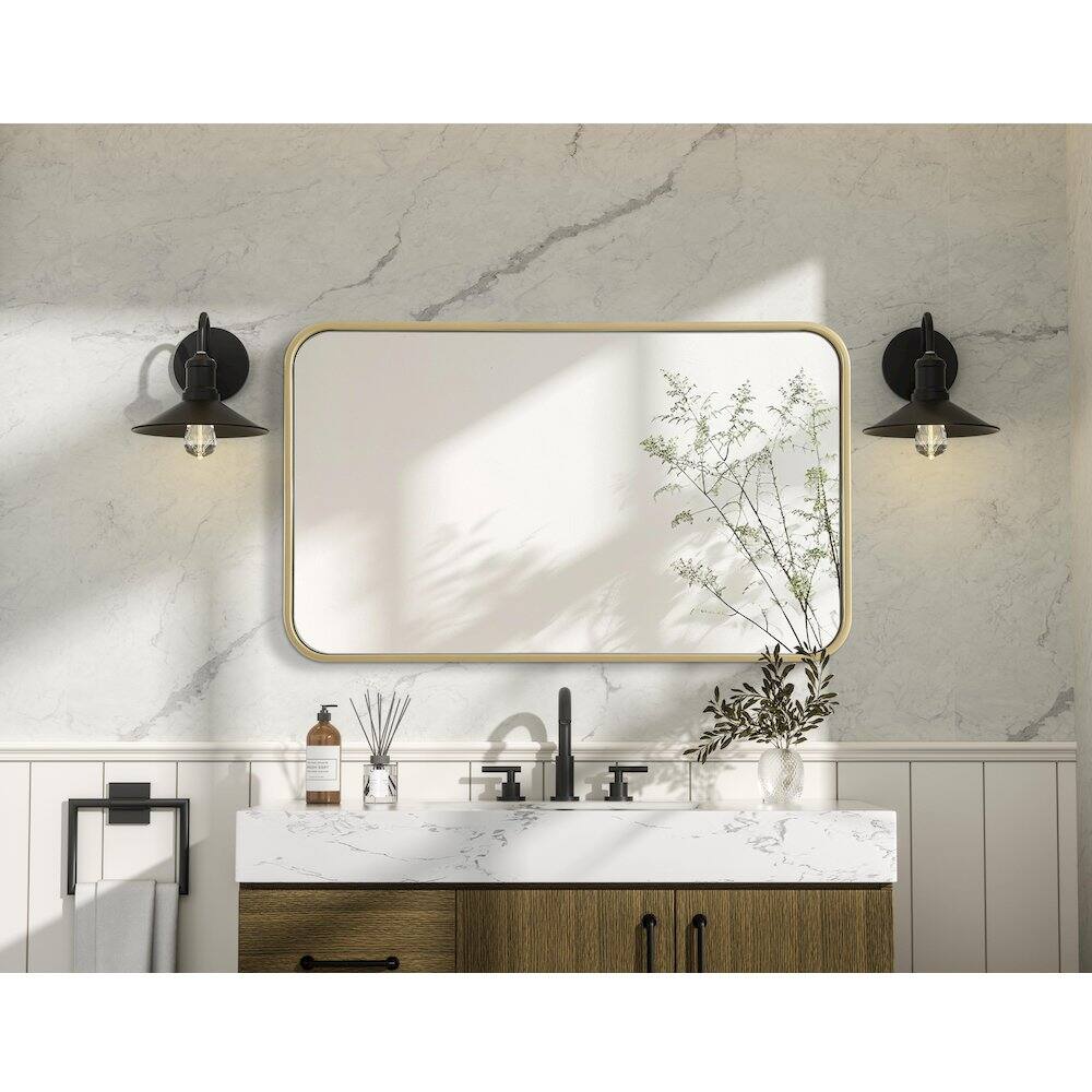 Alt View 3. Elegant Decor - Contour Metal Rectangle Mirror 18x30 in Brass - Brass.