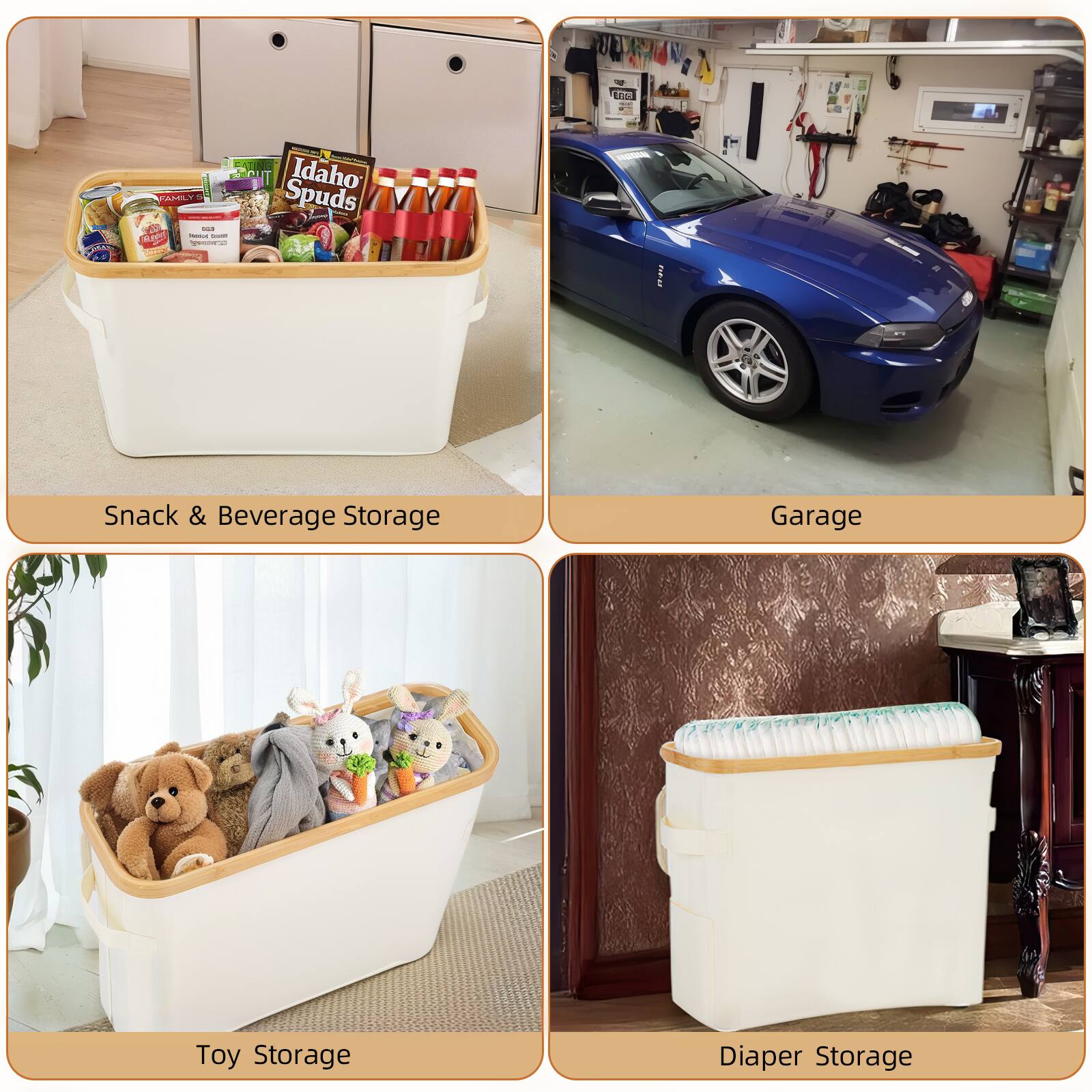 Snack & Beverage Storage, Garage, Toy Storage, Diaper Storage