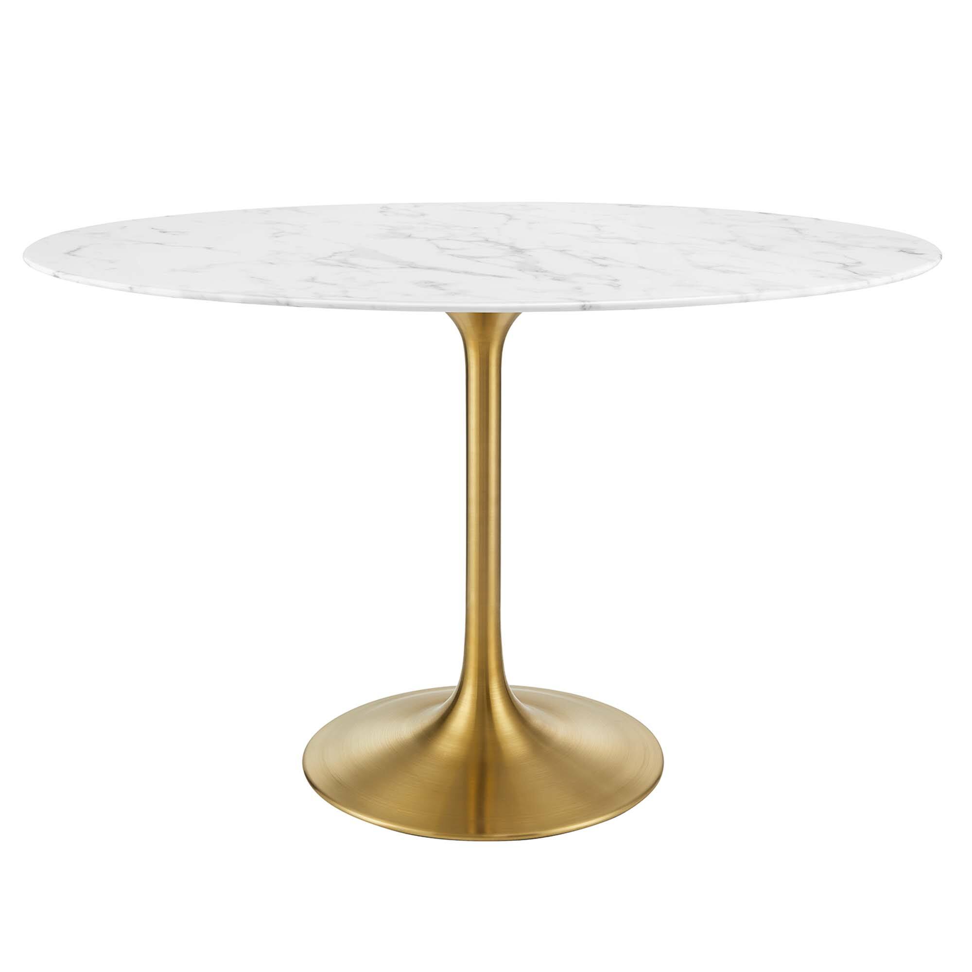 Angle. Modway - Lippa Oval Artificial Marble Dining Table - Gold White.