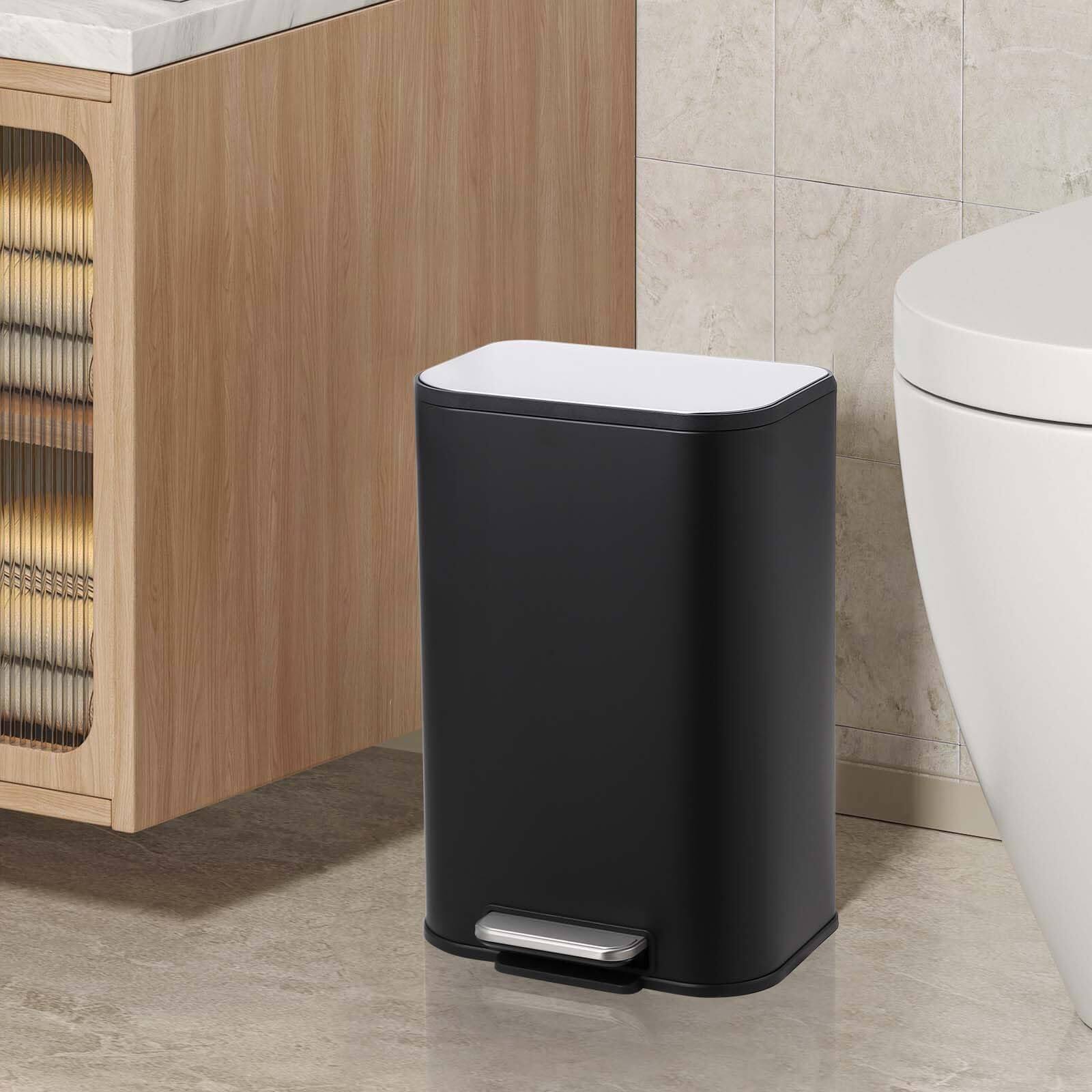 Alt View 4. Acekool - Stainless Steel Garbage Can with Lid, Rectangular Small Step Waste Bin with Foot Pedal.