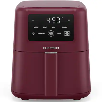 - AIR FRY
- BAKE
- DRY
- FROZEN
- PREHEATING
- START/STOP
- SHAKE
- TIME
- TEMP
- CHEFMAN