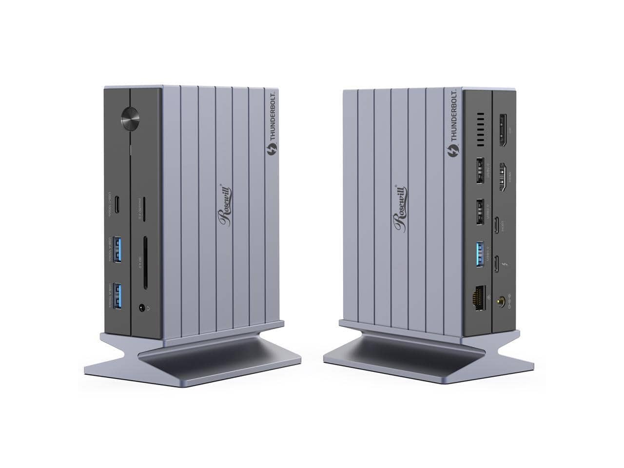 Rosewill - 14-in-1 TB4 Dock, 100W PD, 8K/3x4K, 40Gbps, Win/Mac, 135W Adapter - RHUB-TB14