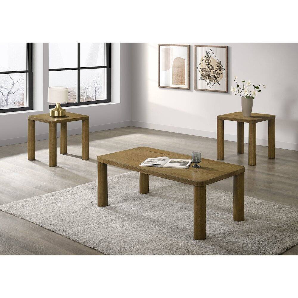 Angle. Coaster Co. of America - Castlewood 3-piece Cocktail Coffee Table Set Brown Oak - Brown Oak.