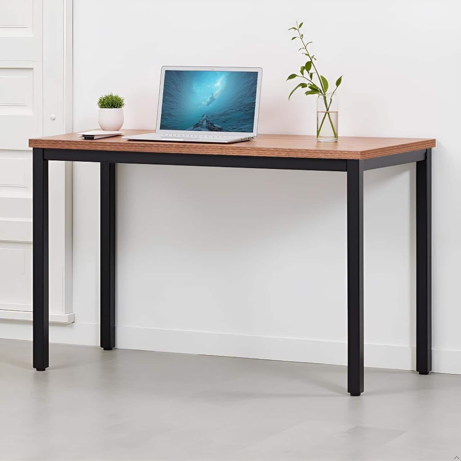 Zell Electronics - 55 Inch Large Black Office DeskSturdy Metal Frame Writing & Computer Table for Home Workstations - Walunt