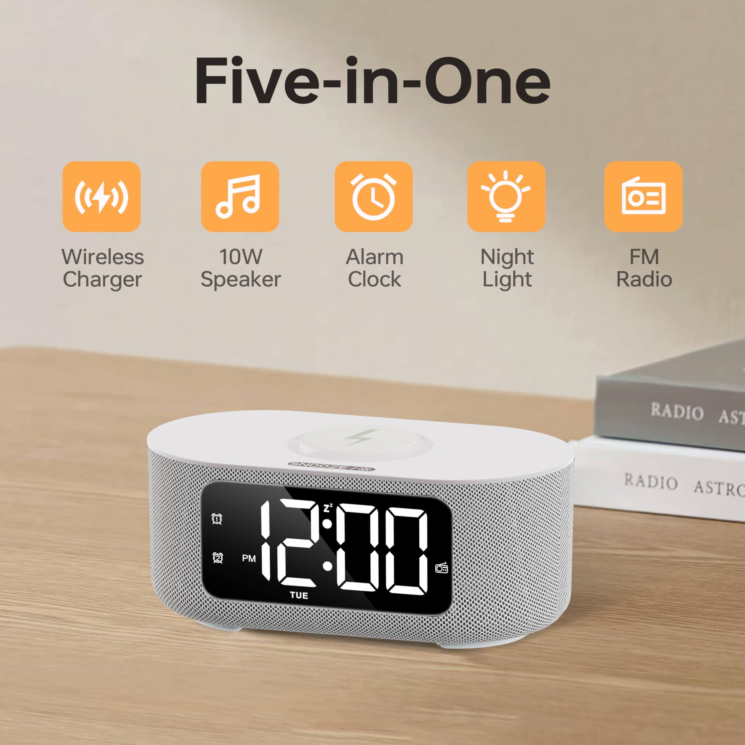 Five-in-One

- Wireless Charger
- 10W Speaker
- Alarm Clock
- Night Light
- FM Radio

12:00 PM TUE