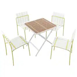 Mondawe - 5-Piece Outdoor Dining Set – Square Folding Table with 4 Striped Color Block Chairs - Yellow+White