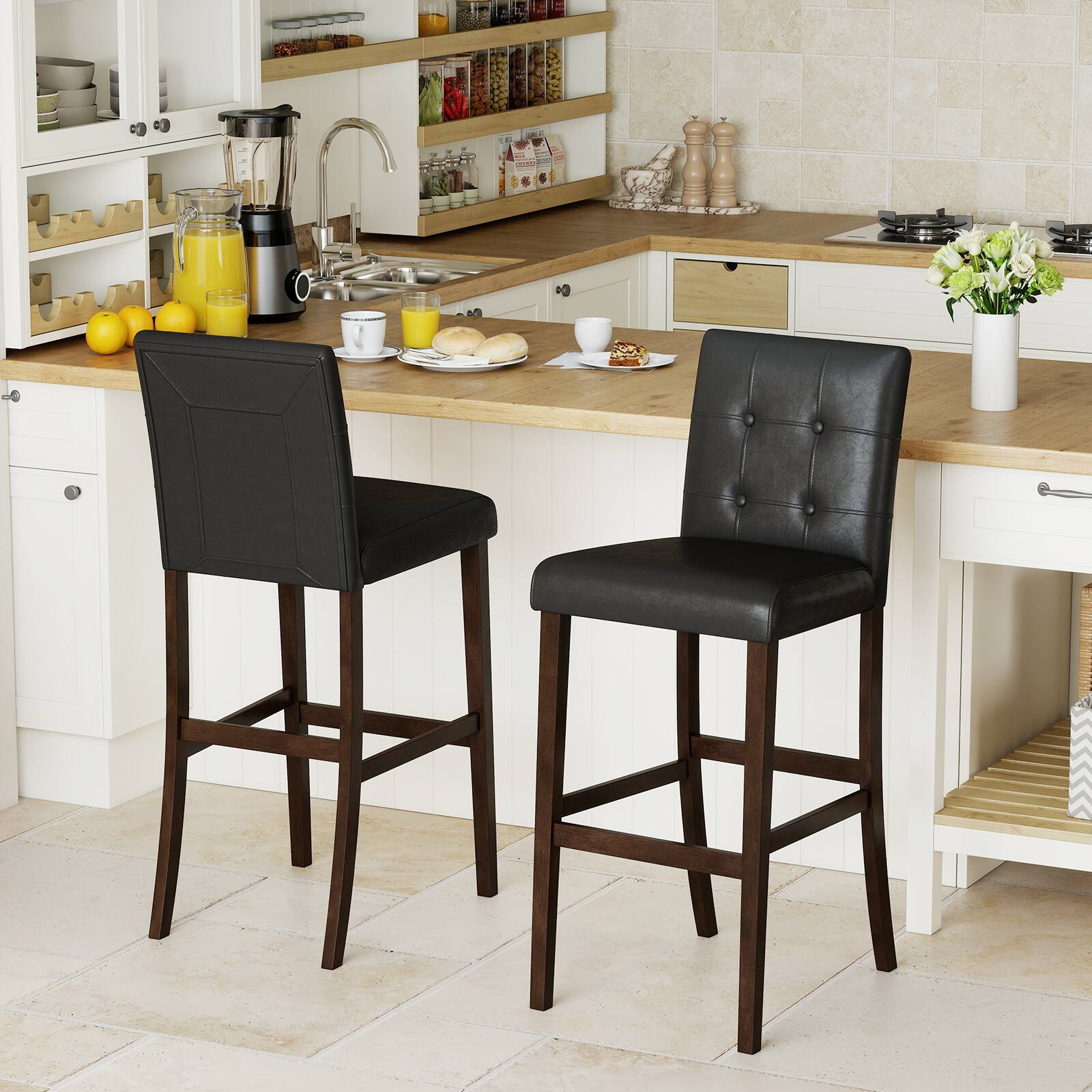 Alt View 4. Gymax - Gymax Set of 4 Bar Stools 29 '' Counter Height Barstool Pub Chair Rubber Wood Black - Black.
