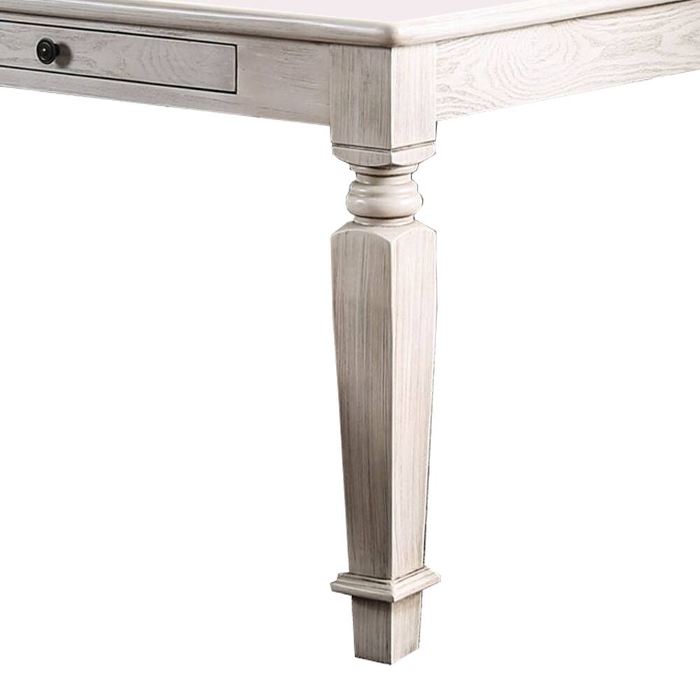 Alt View 2. Manhattan Lane - Wooden Dining Table with 2 Drawers and Tapered Legs, Distressed White - White.