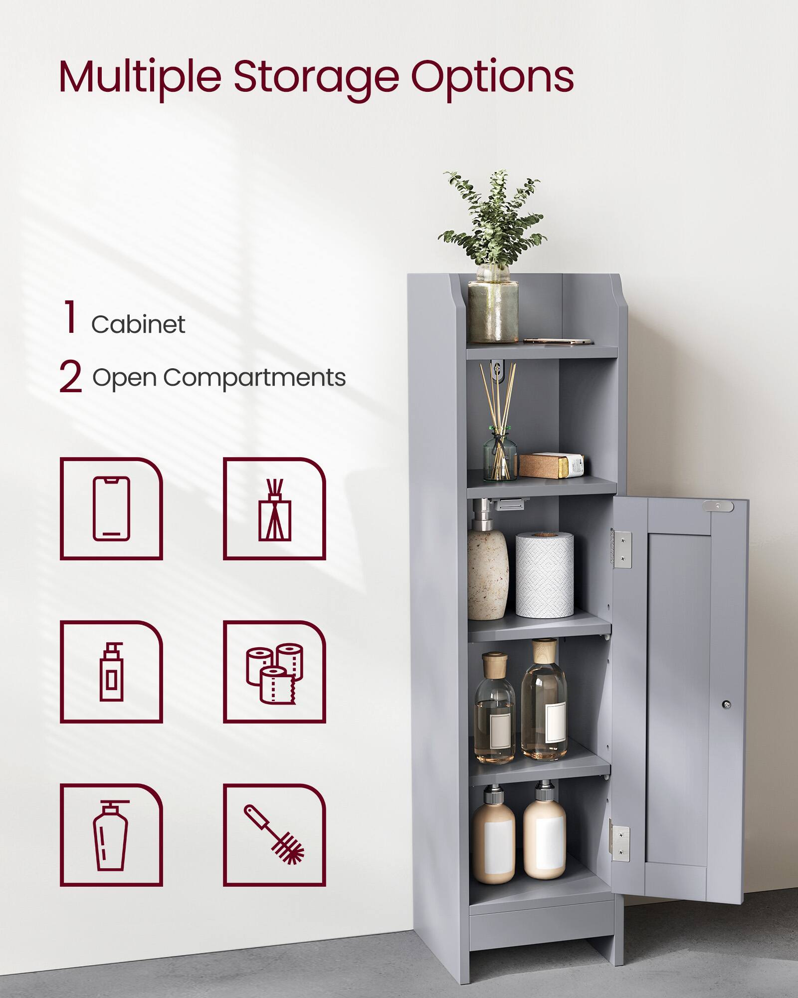 Multiple Storage Options

1. Cabinet
2. Open Compartments